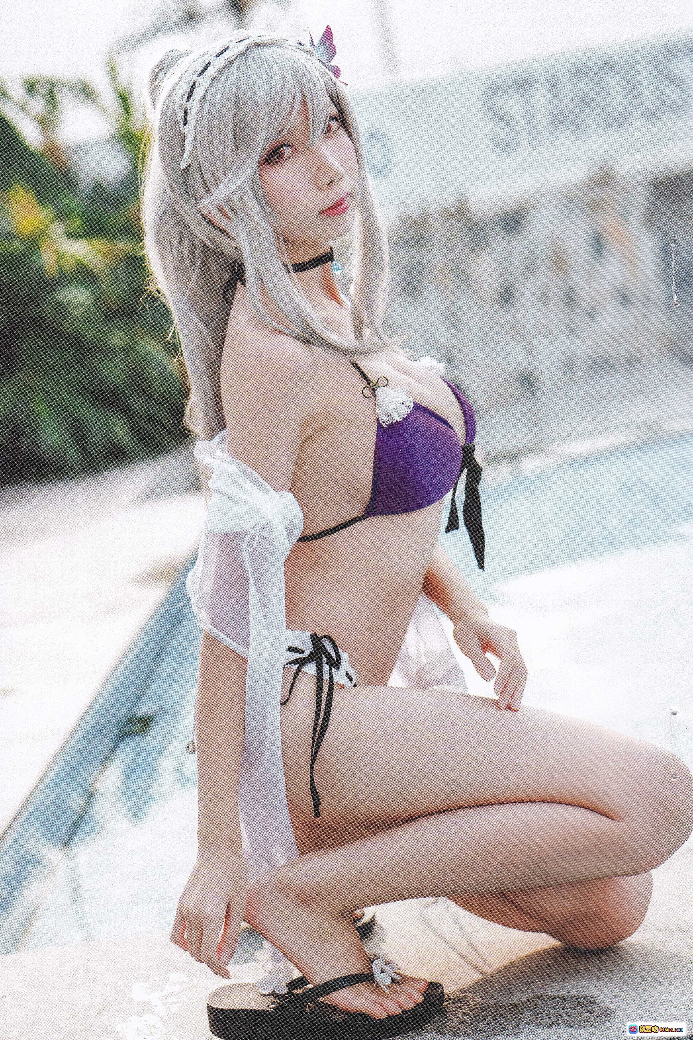 图片[7] - 迷失人形NO.003敦刻尔克水着 cosplay 紫色比基尼 草帽蕾丝外套 游泳池边写真 31P高清图集 - 就要吻