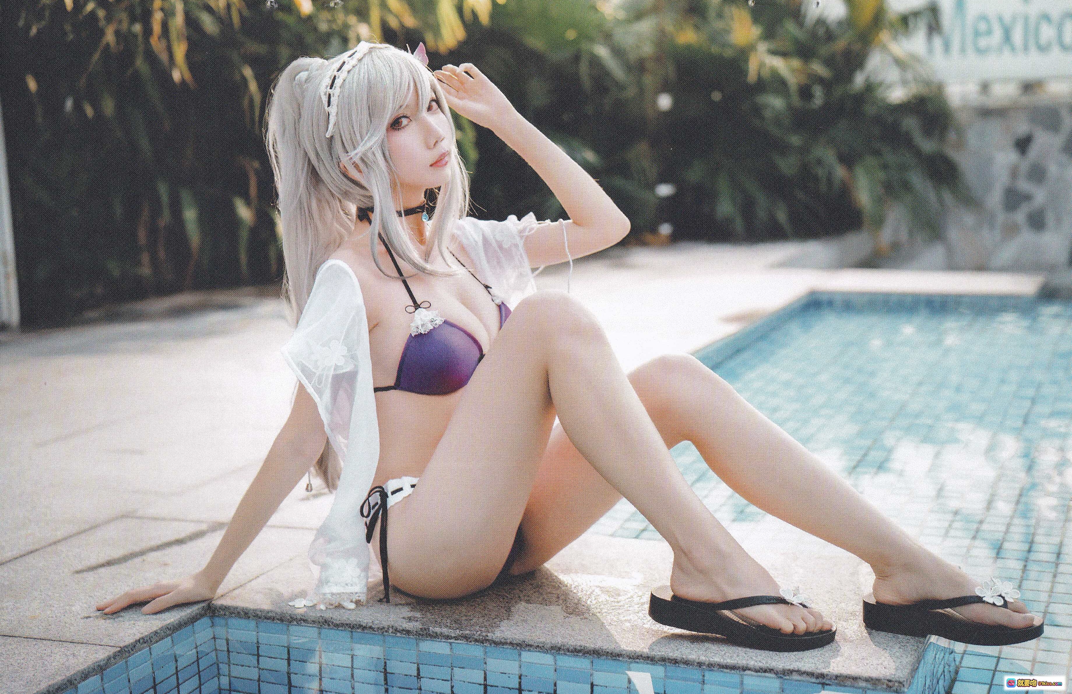 图片[6] - 迷失人形NO.003敦刻尔克水着 cosplay 紫色比基尼 草帽蕾丝外套 游泳池边写真 31P高清图集 - 就要吻