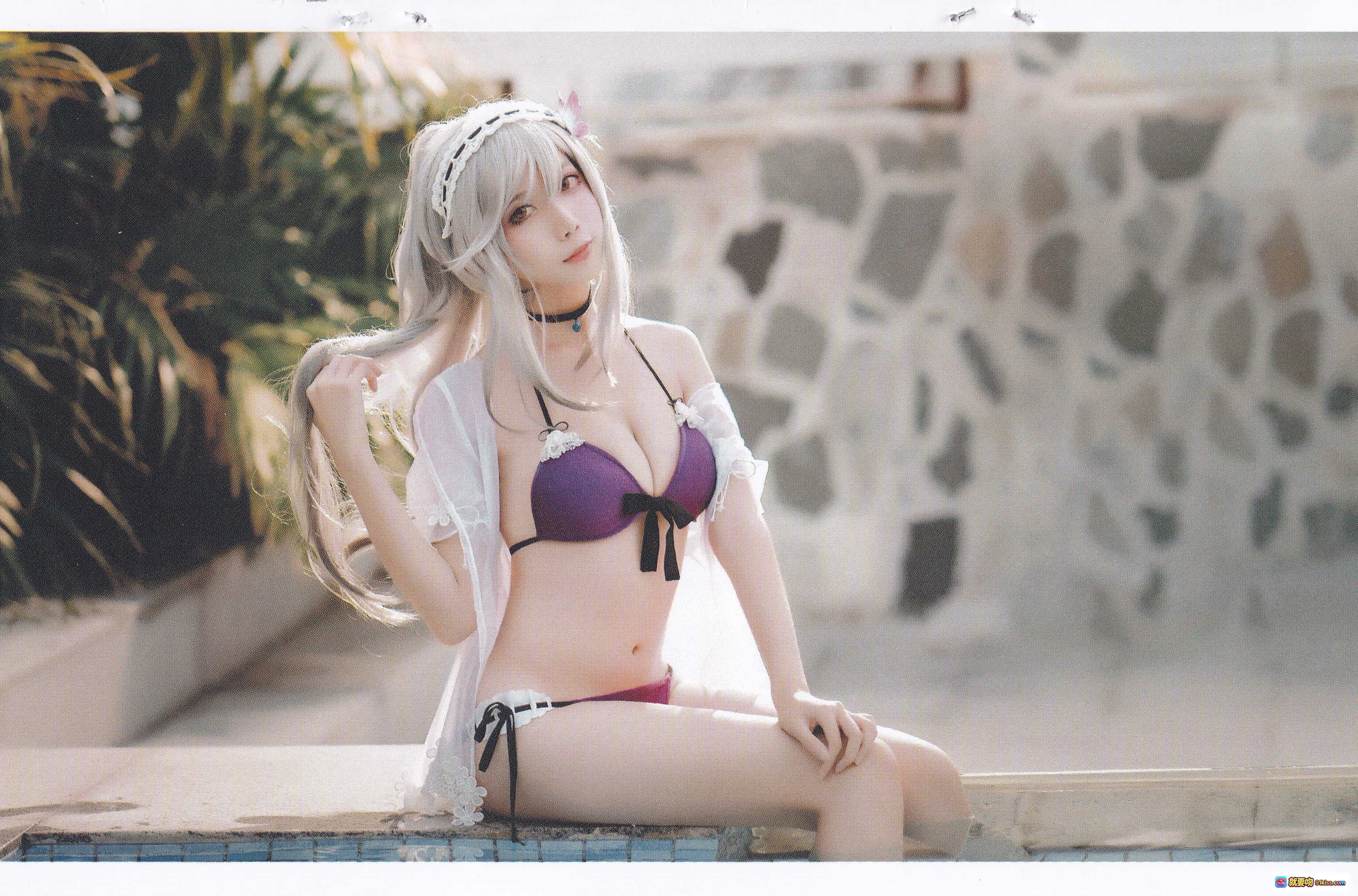 图片[3] - 迷失人形NO.003敦刻尔克水着 cosplay 紫色比基尼 草帽蕾丝外套 游泳池边写真 31P高清图集 - 就要吻