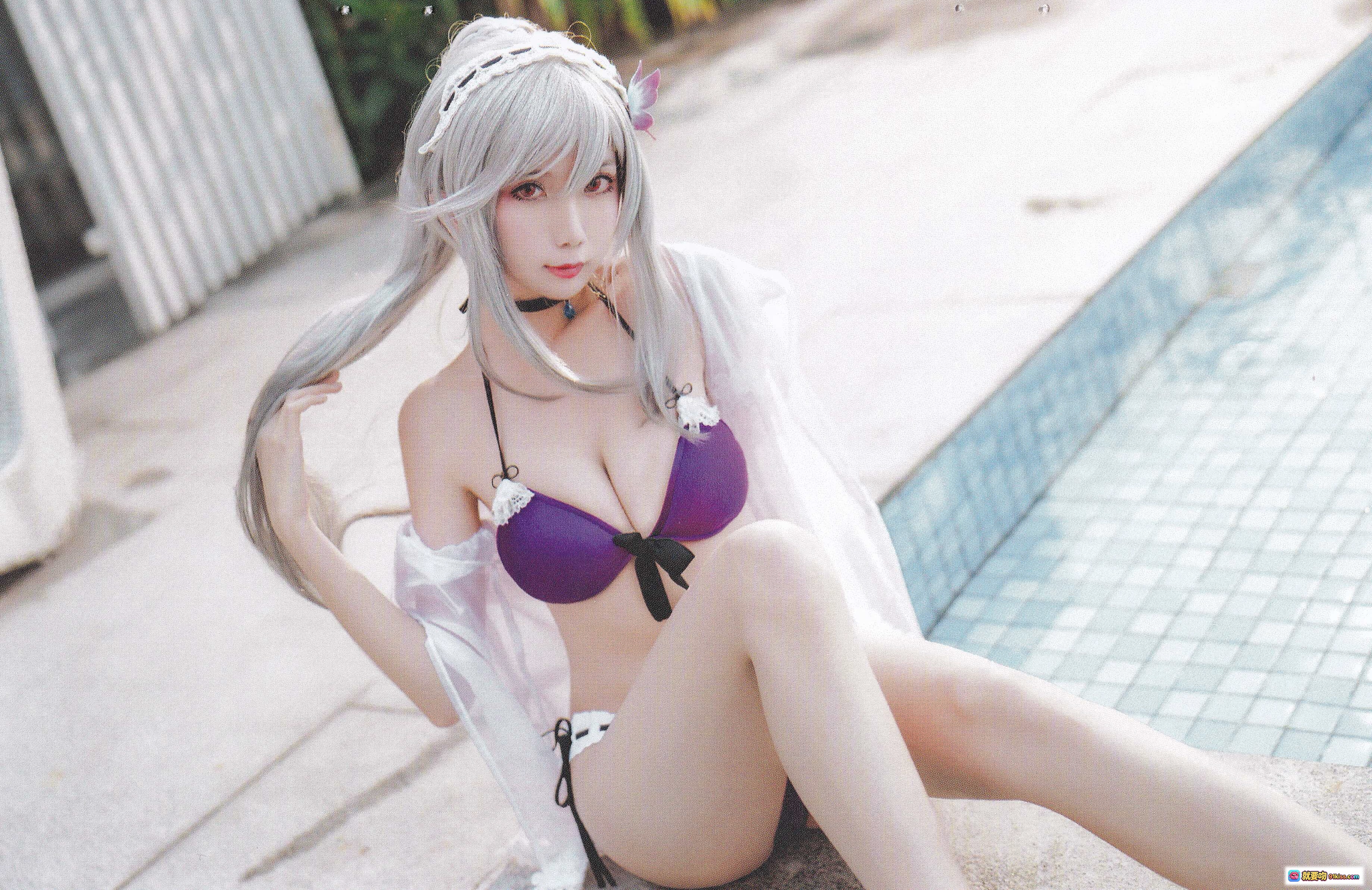 图片[10] - 迷失人形NO.003敦刻尔克水着 cosplay 紫色比基尼 草帽蕾丝外套 游泳池边写真 31P高清图集 - 就要吻