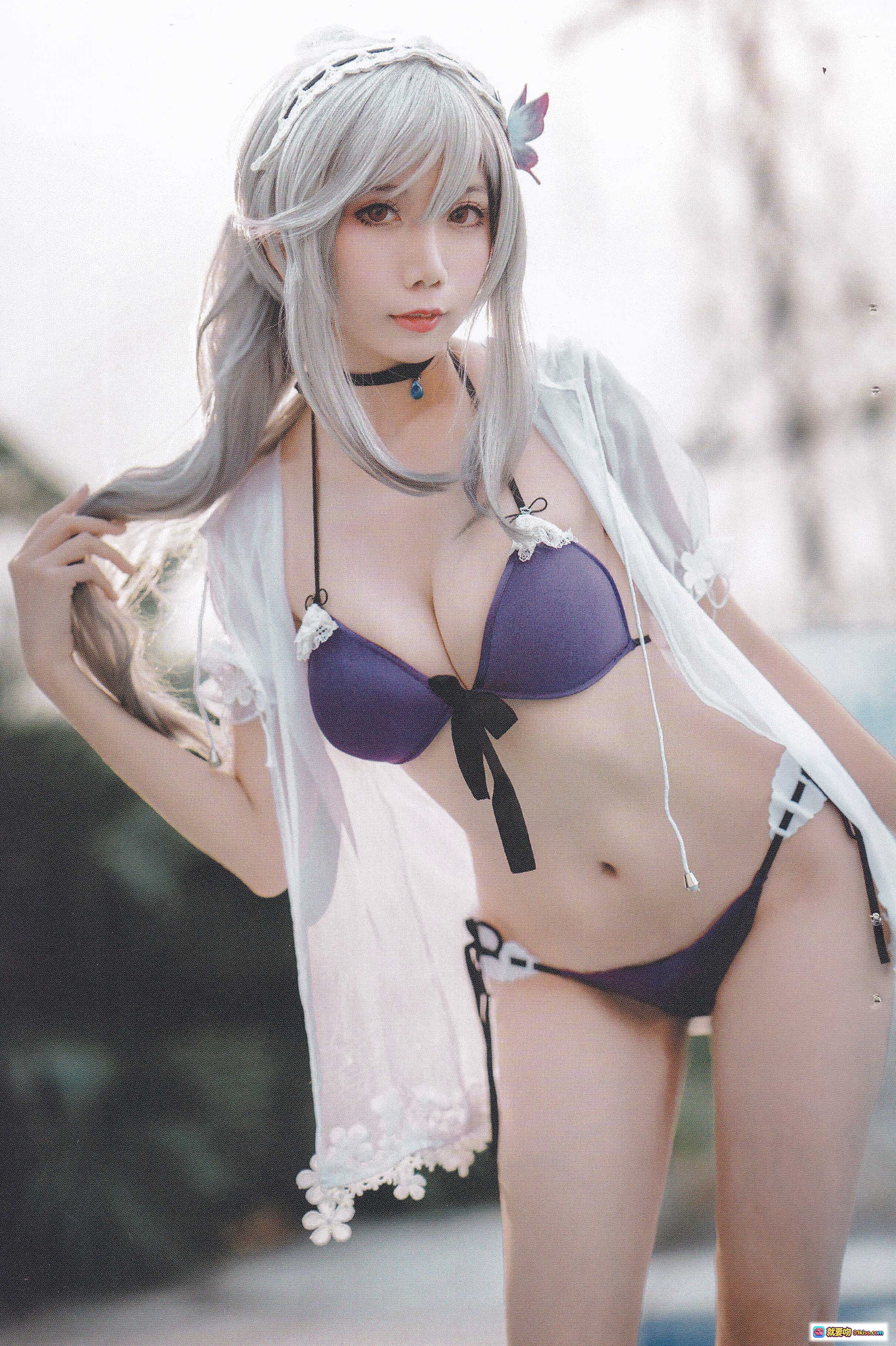 图片[9] - 迷失人形NO.003敦刻尔克水着 cosplay 紫色比基尼 草帽蕾丝外套 游泳池边写真 31P高清图集 - 就要吻