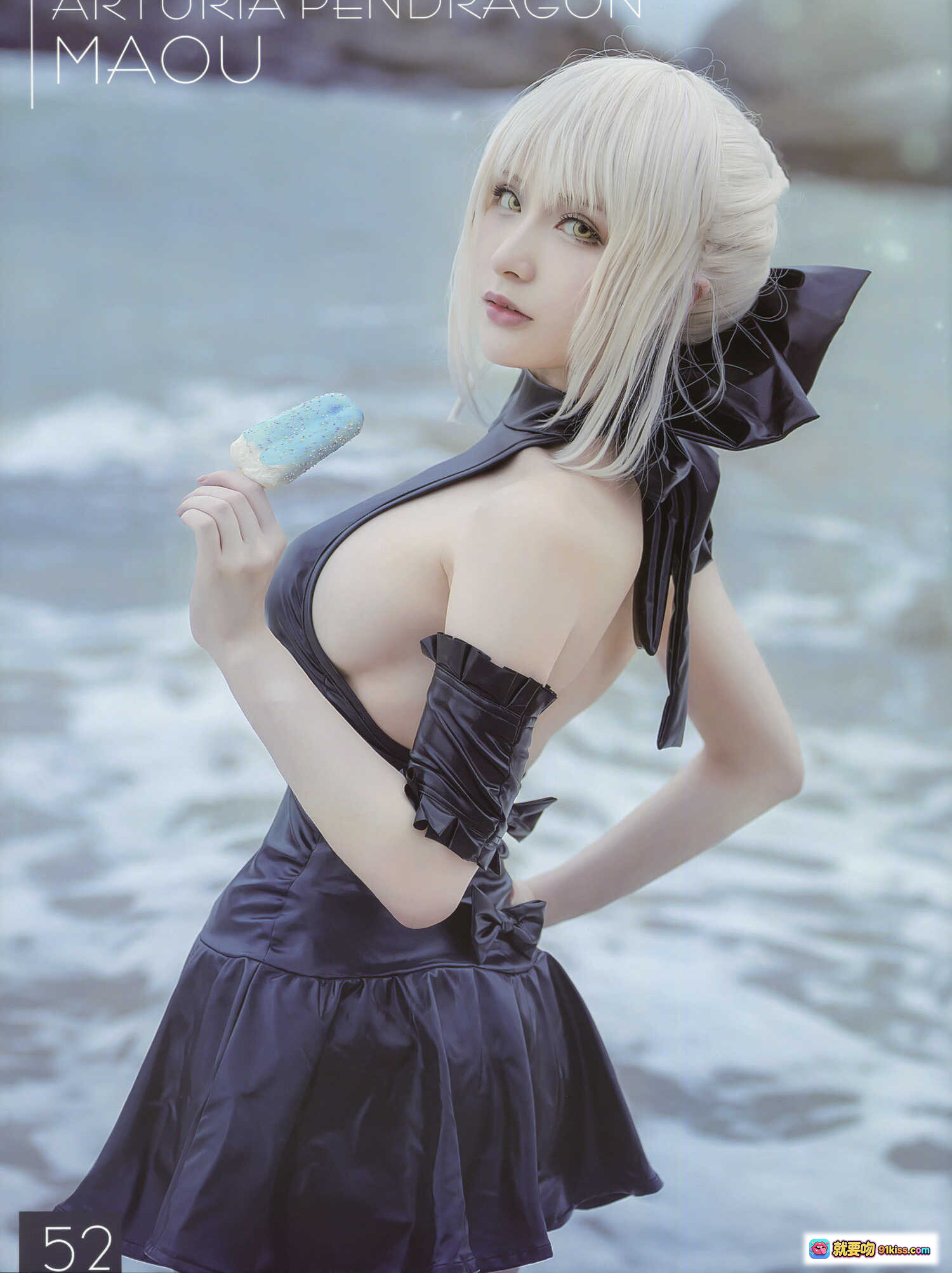 图片[6] - 阿尔托利亚·潘德拉贡泳装版Cosplay写真 | Fate/Grand Order角色扮演 | 海边水下拍摄 | 金发黑衣造型 | 19P高清图集 - 就要吻