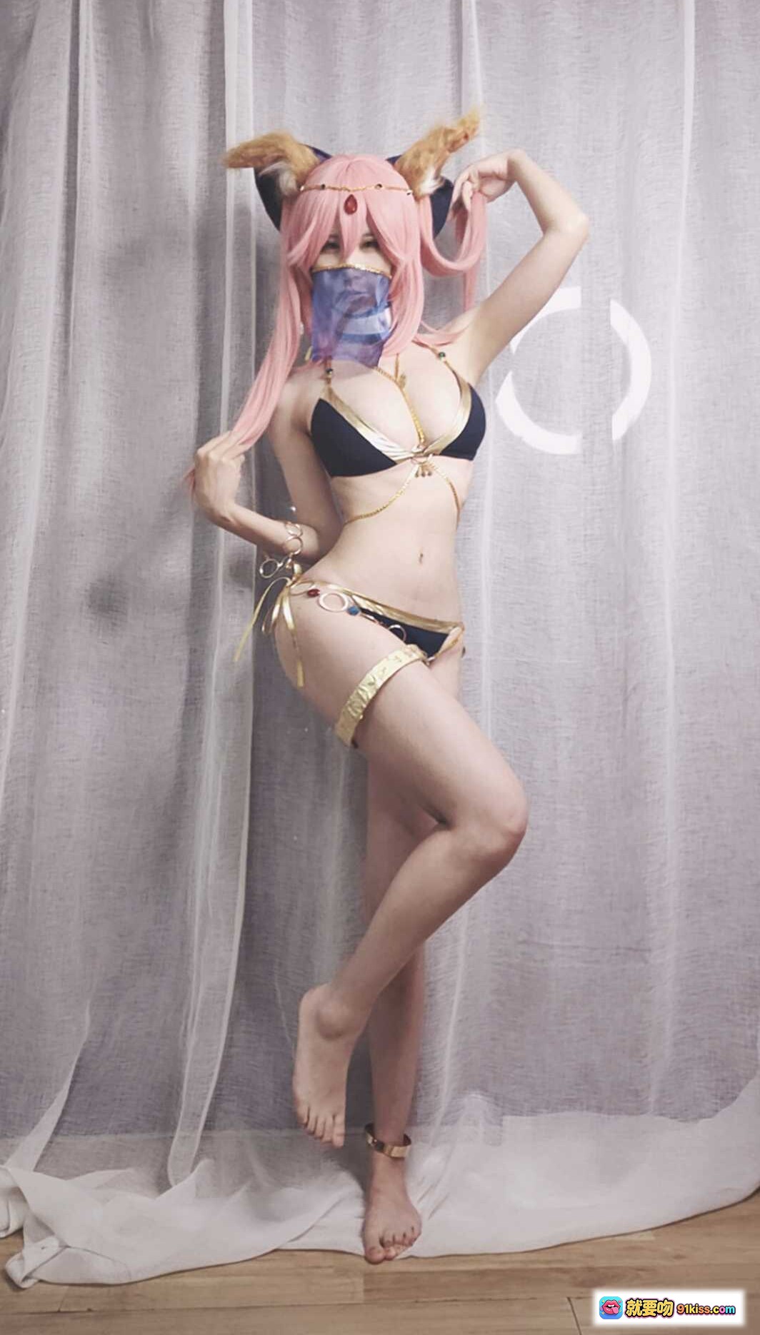 图片[9] - 爱老师玉藻前cos阿拉伯泳装粉发猫耳面具性感写真9P10M - 就要吻