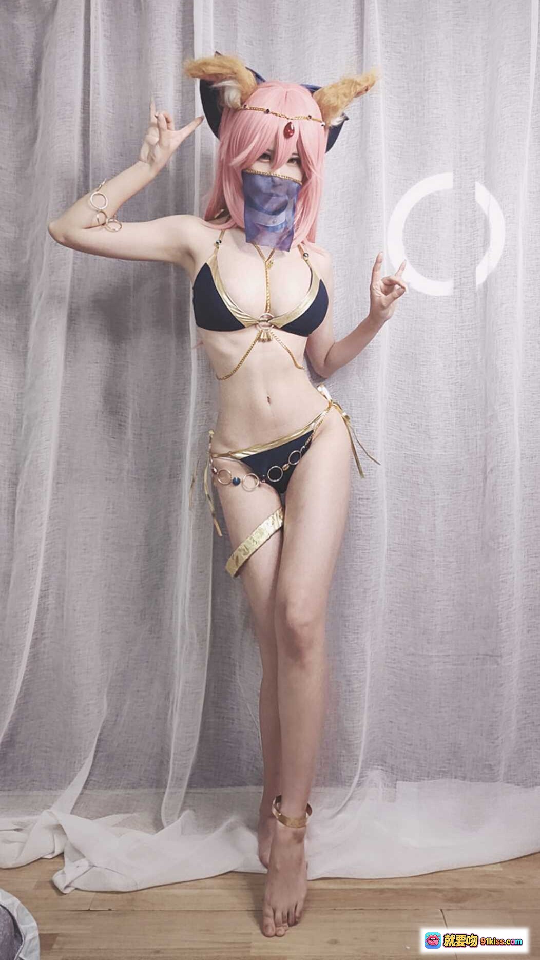 图片[2] - 爱老师玉藻前cos阿拉伯泳装粉发猫耳面具性感写真9P10M - 就要吻