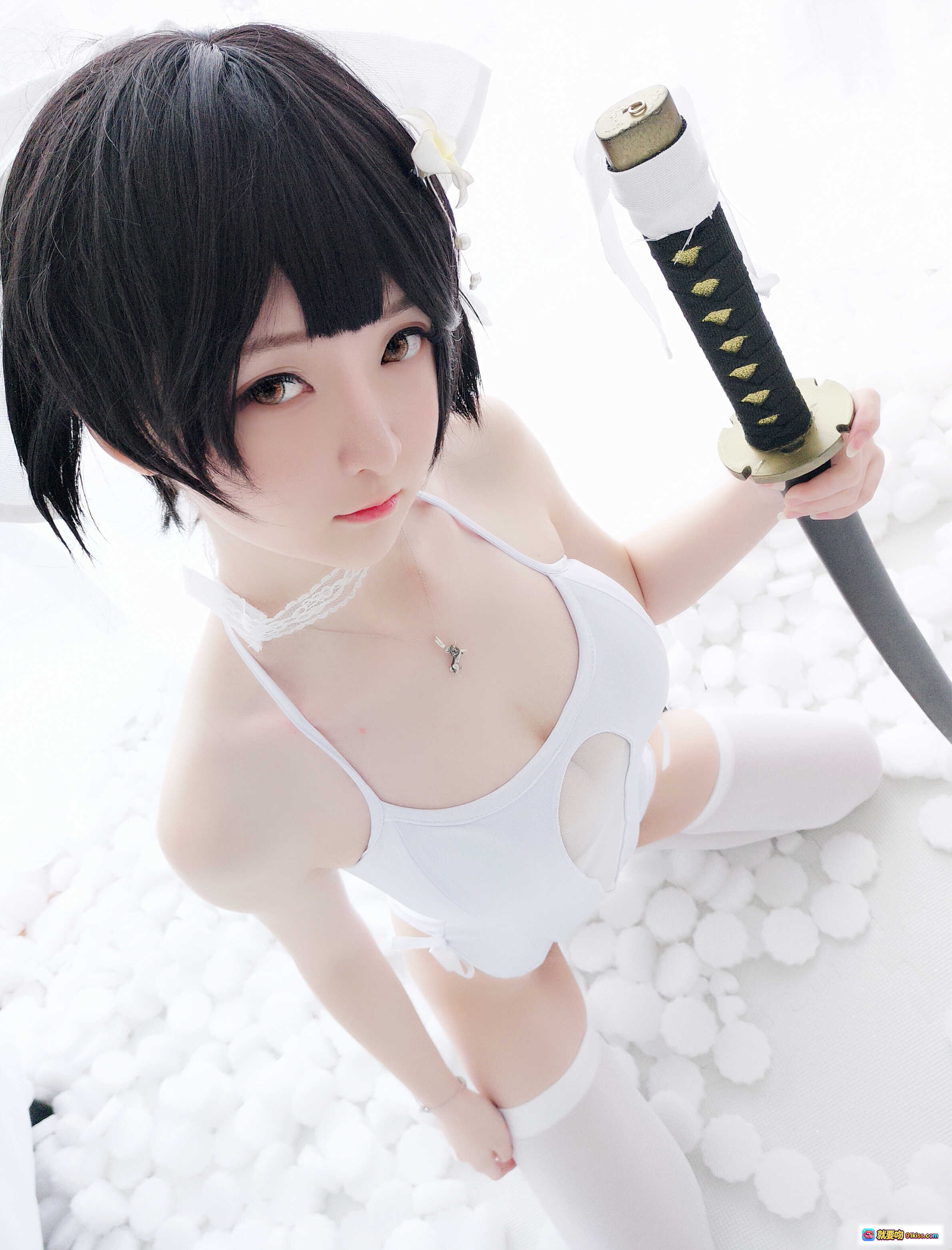 图片[2] - 一小央泽NO.021高雄泳装写真-白裙短发持剑少女Cosplay美图19P - 就要吻
