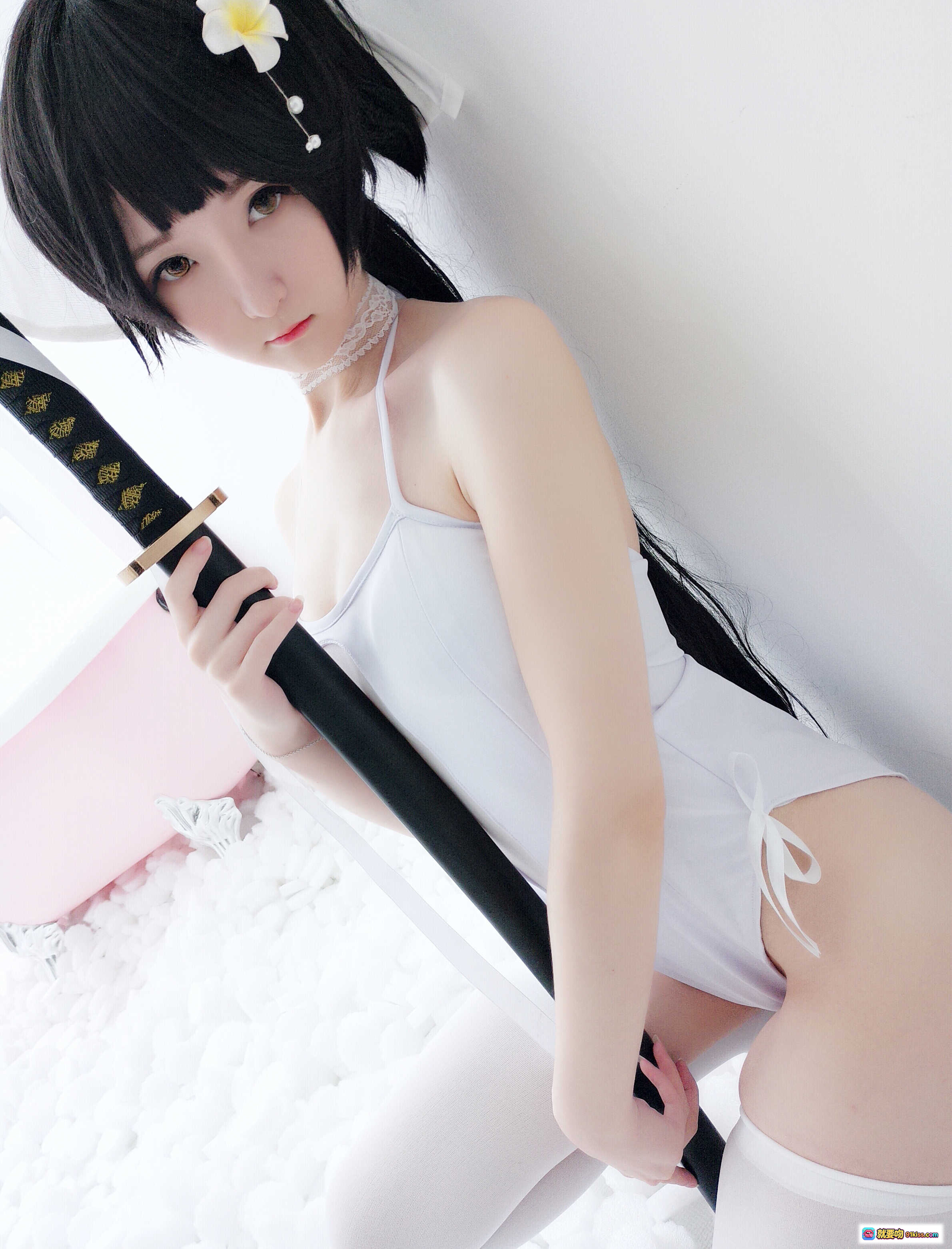 图片[8] - 一小央泽NO.021高雄泳装写真-白裙短发持剑少女Cosplay美图19P - 就要吻