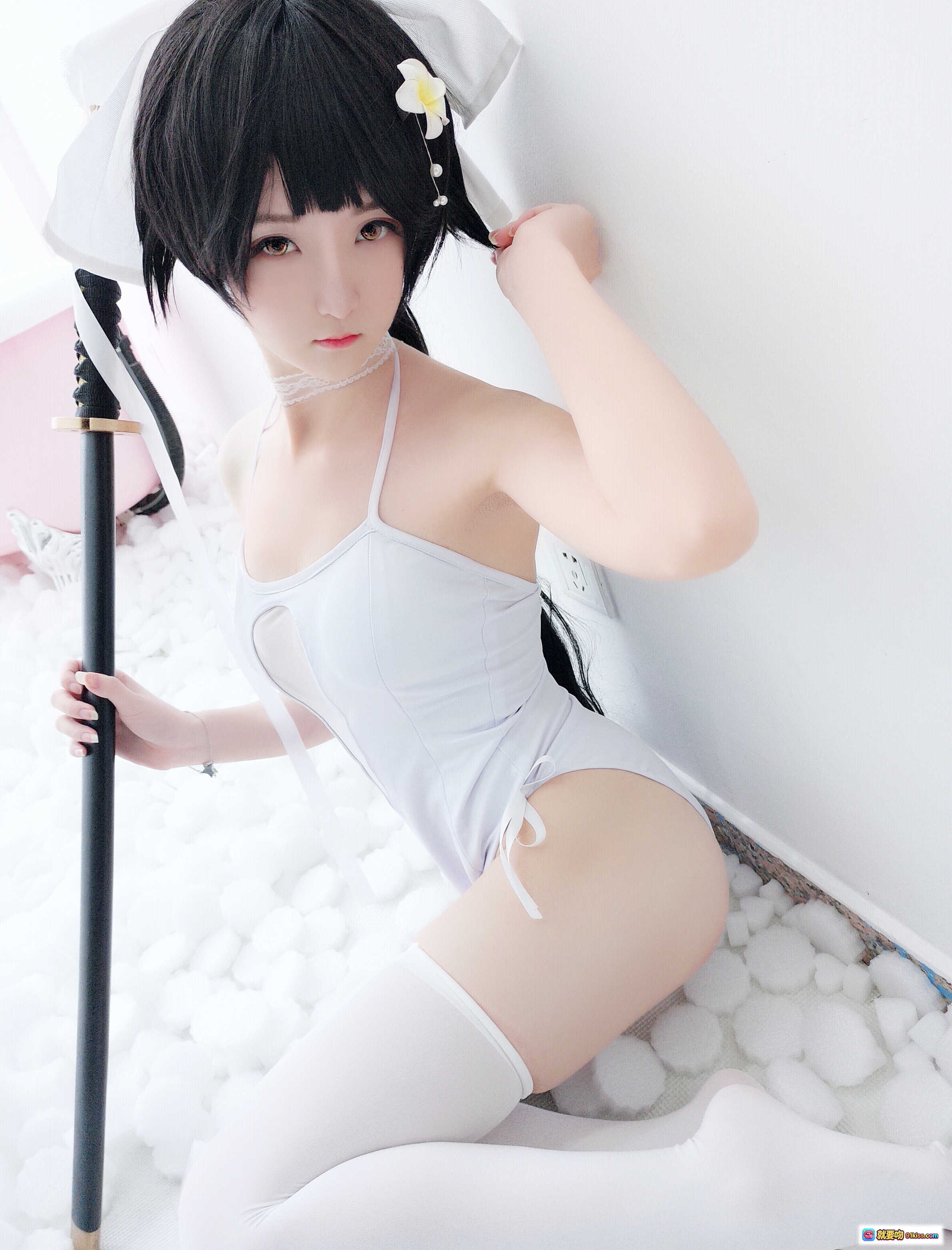 图片[9] - 一小央泽NO.021高雄泳装写真-白裙短发持剑少女Cosplay美图19P - 就要吻