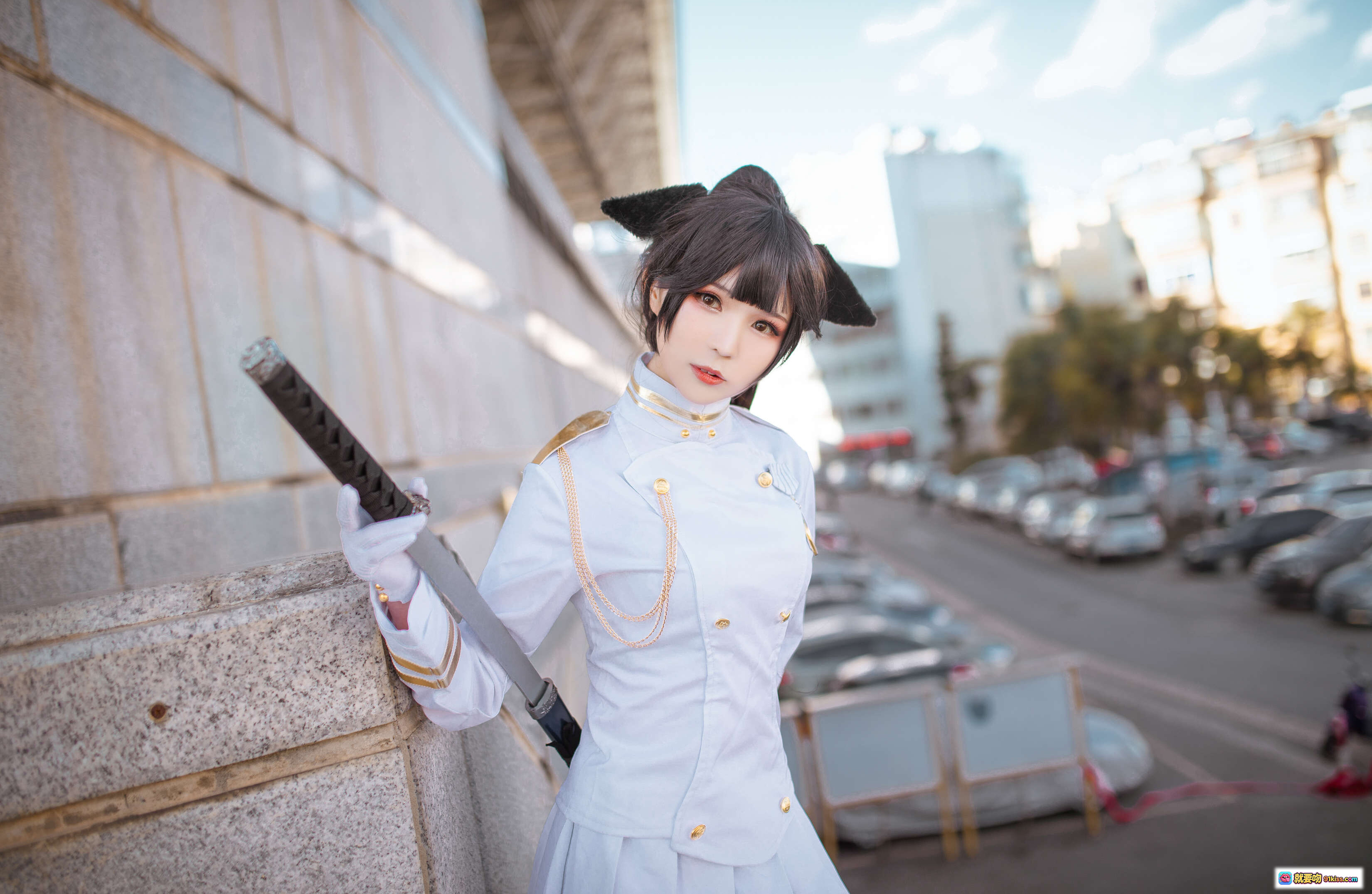 图片[6] - 碧蓝航线高雄cosplay 白色制服猫耳少女持刀跪姿 户外阳光写真 北之北VOL.05 高清9P美图 - 就要吻
