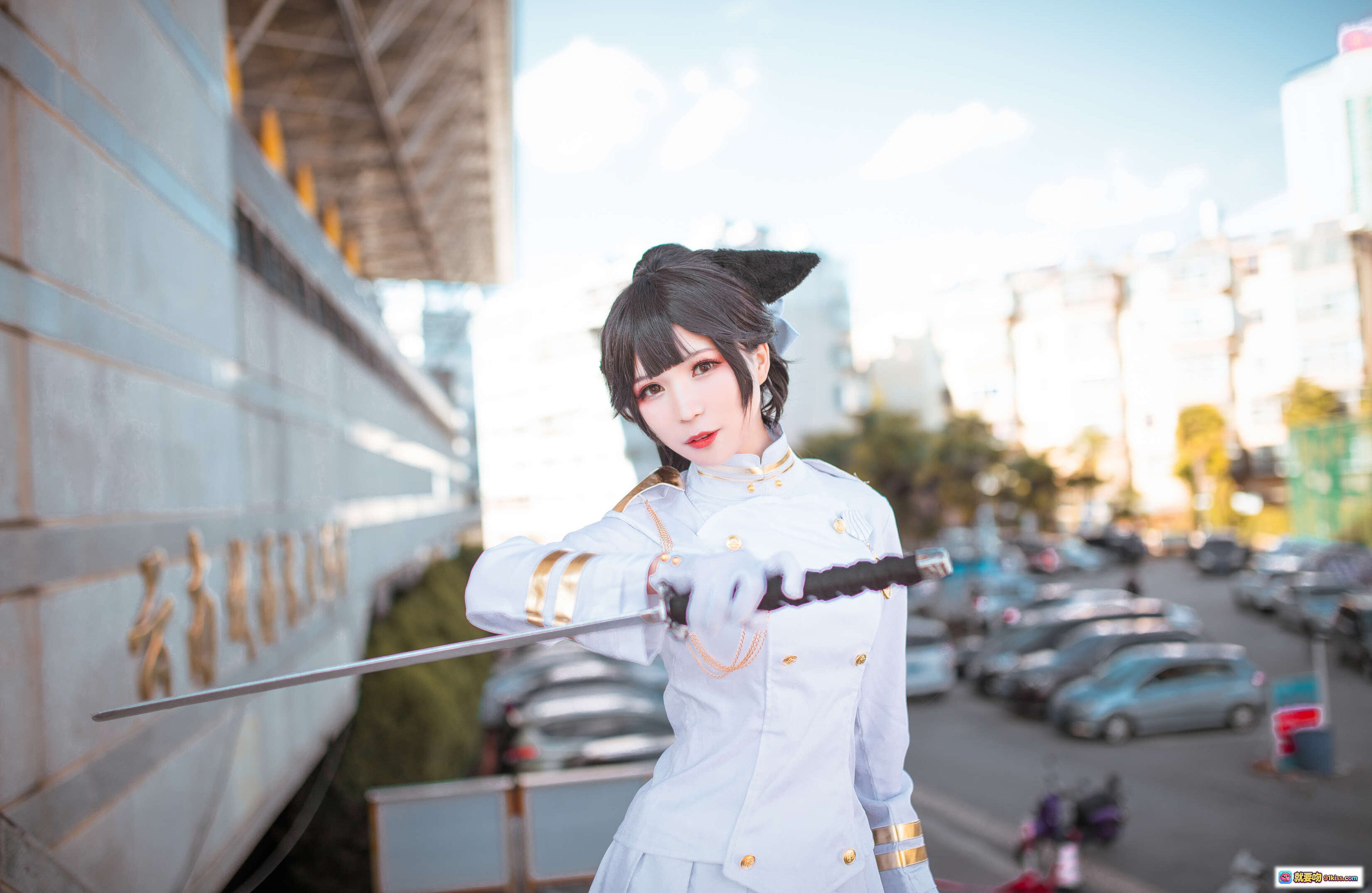 图片[3] - 碧蓝航线高雄cosplay 白色制服猫耳少女持刀跪姿 户外阳光写真 北之北VOL.05 高清9P美图 - 就要吻