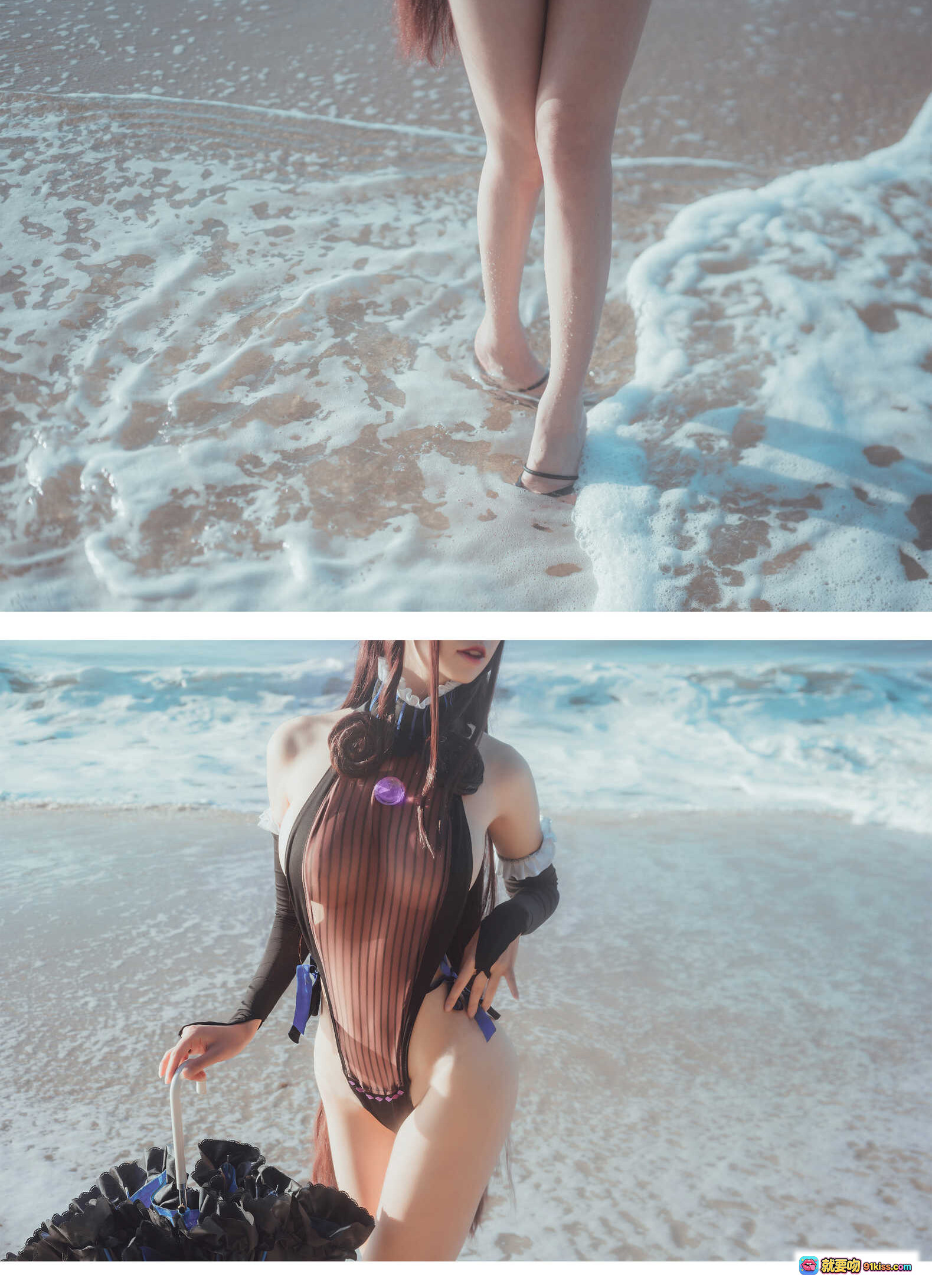 图片[2] - 爱老师紫式部cos泳装海边撑蓝伞写真 12P高清图集 - 就要吻