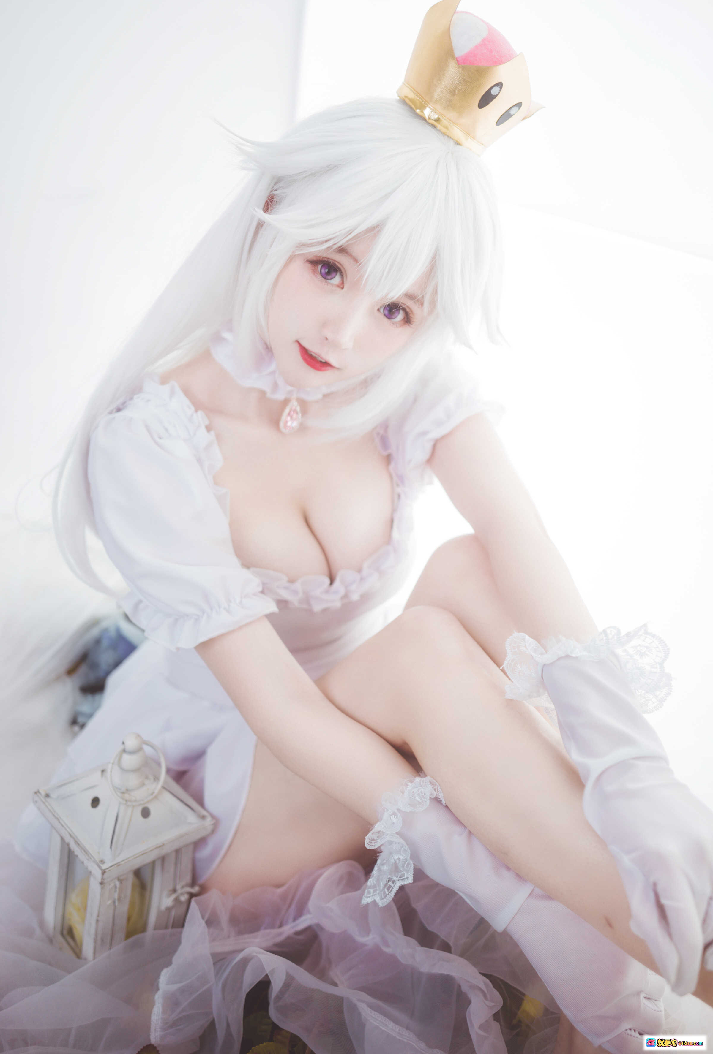 图片[4] - yui金鱼NO.018幽灵姬cosplay写真｜白色长发+皇冠+蕾丝裙+手套+甜美少女风高清图集 - 就要吻