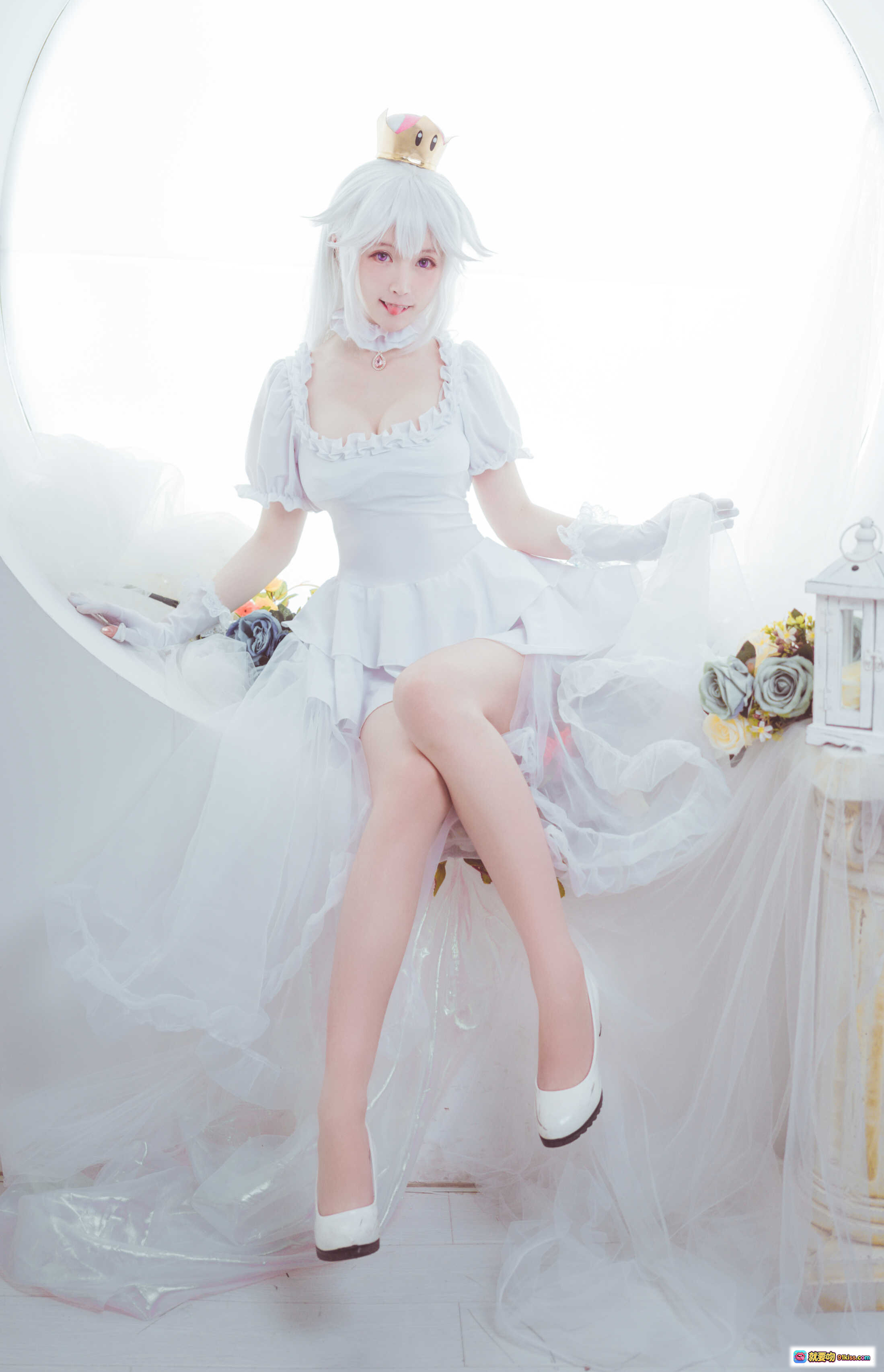 图片[3] - yui金鱼NO.018幽灵姬cosplay写真｜白色长发+皇冠+蕾丝裙+手套+甜美少女风高清图集 - 就要吻