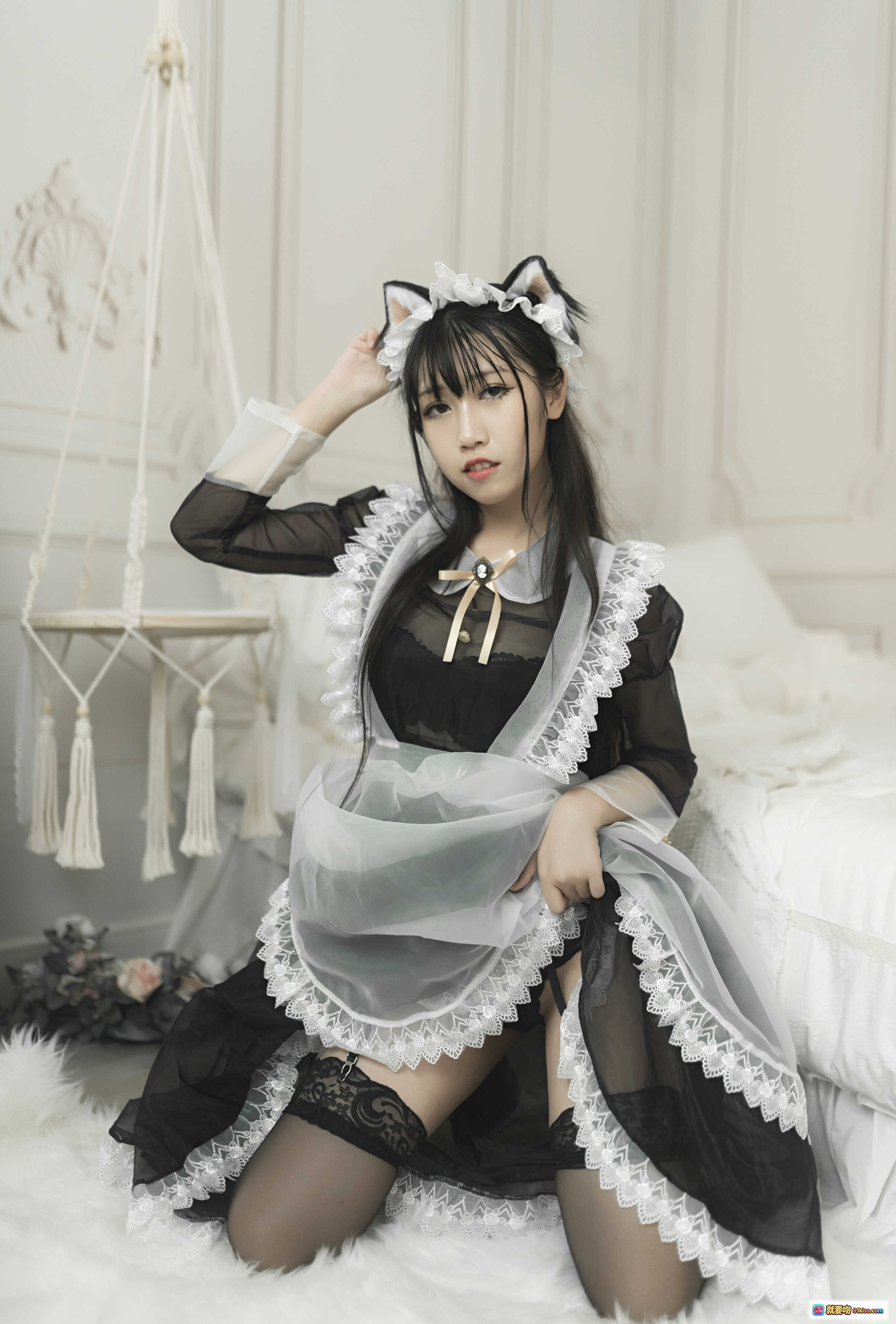 图片[3] - 不呆猫女仆呆呆写真集 | 黑丝高跟蕾丝女仆装 | 优雅性感私房摄影 | 50P高清图集 - 就要吻