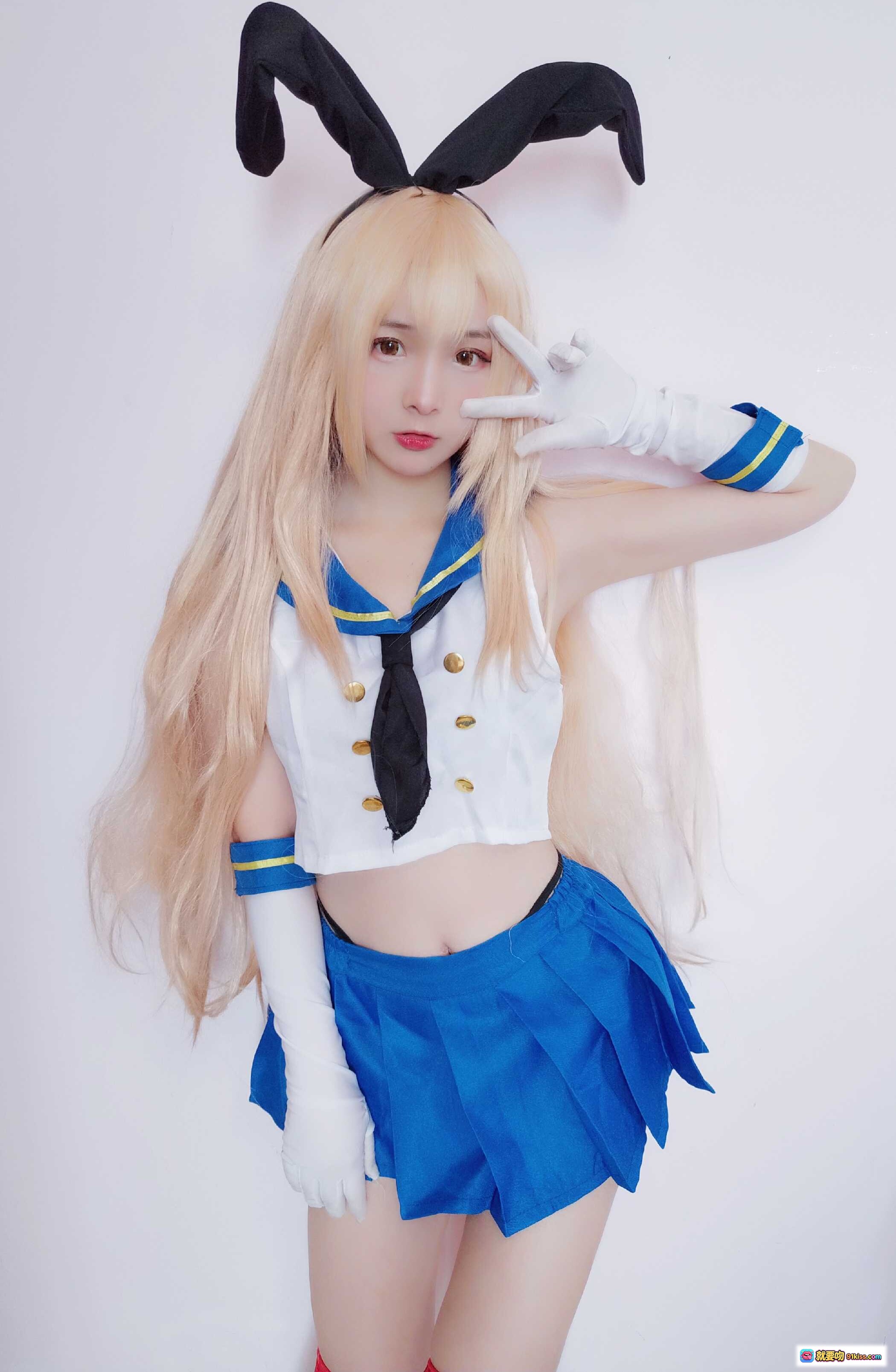 图片[6] - 古川NO.008岛风cosplay兔耳水手服金发少女蓝裙红袜白手套萌系写真 - 就要吻