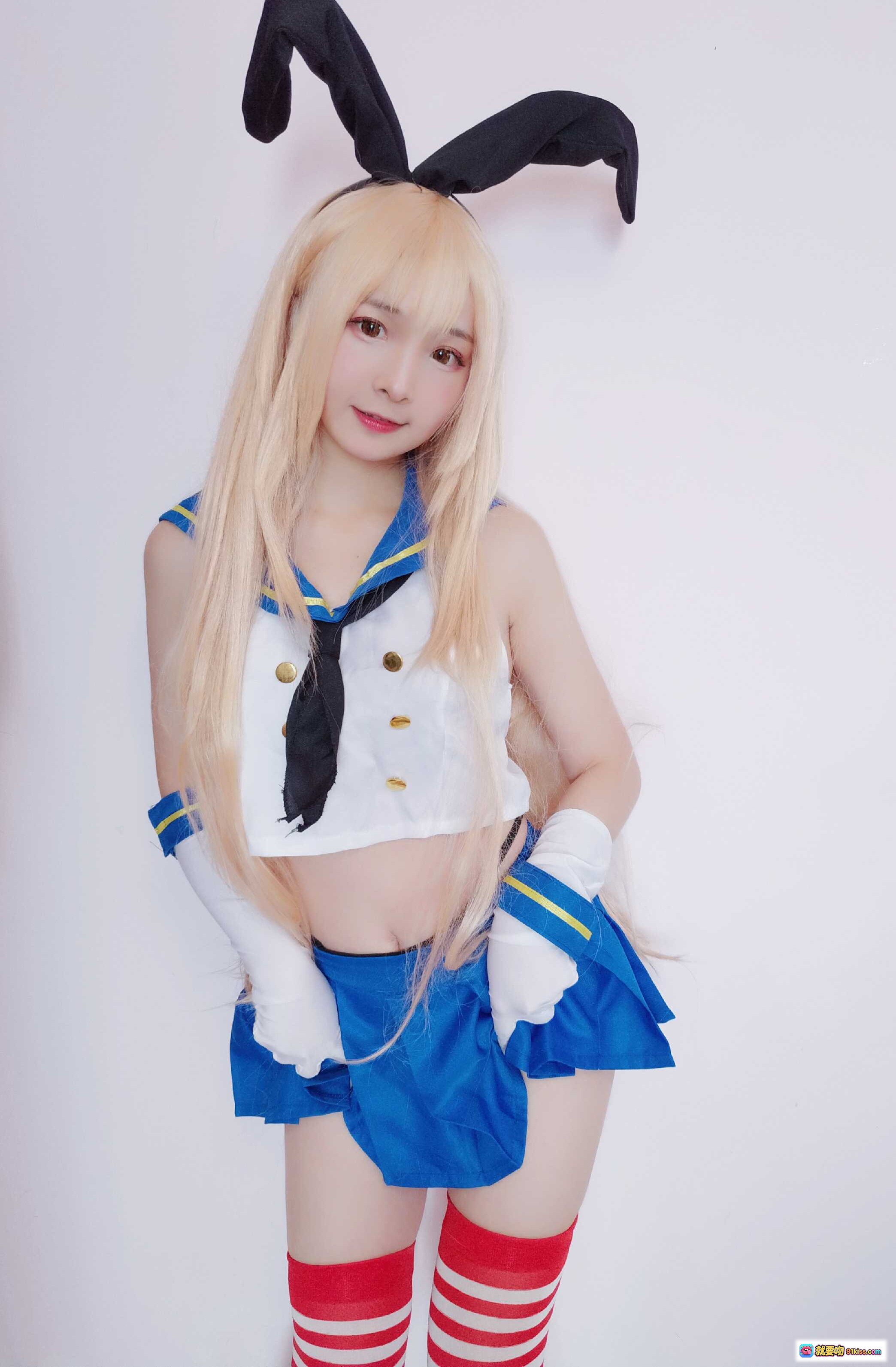 图片[7] - 古川NO.008岛风cosplay兔耳水手服金发少女蓝裙红袜白手套萌系写真 - 就要吻