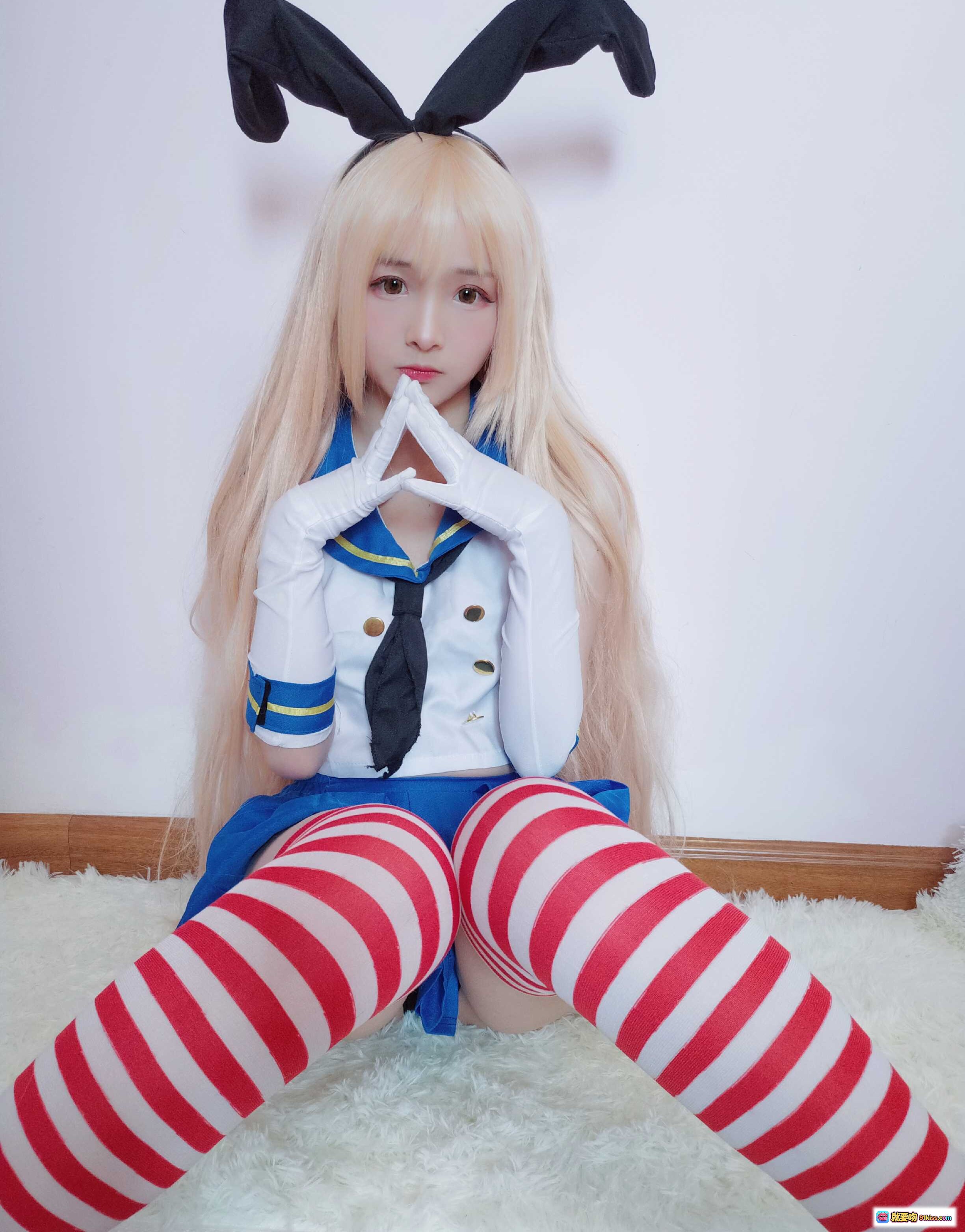 图片[10] - 古川NO.008岛风cosplay兔耳水手服金发少女蓝裙红袜白手套萌系写真 - 就要吻