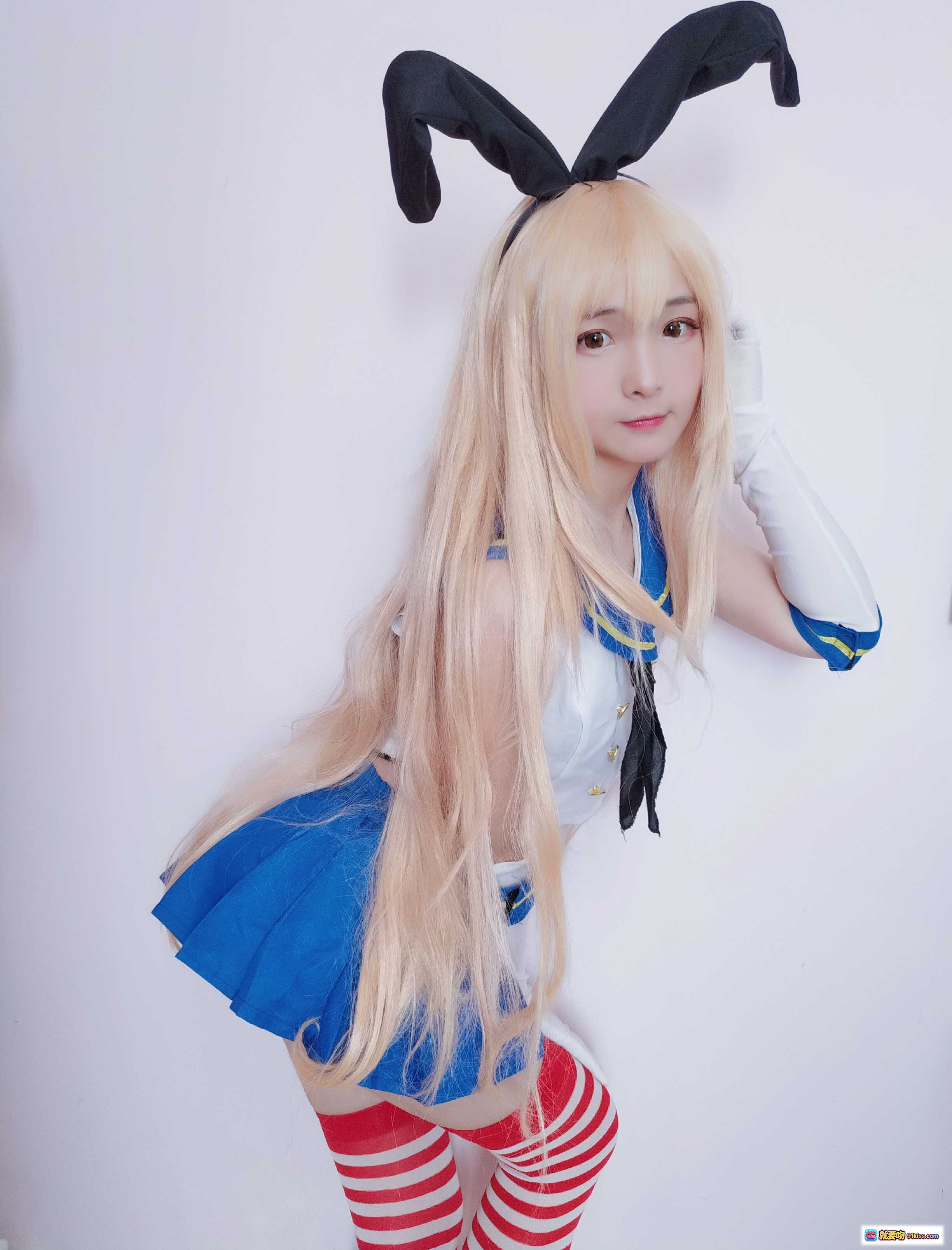 图片[4] - 古川NO.008岛风cosplay兔耳水手服金发少女蓝裙红袜白手套萌系写真 - 就要吻