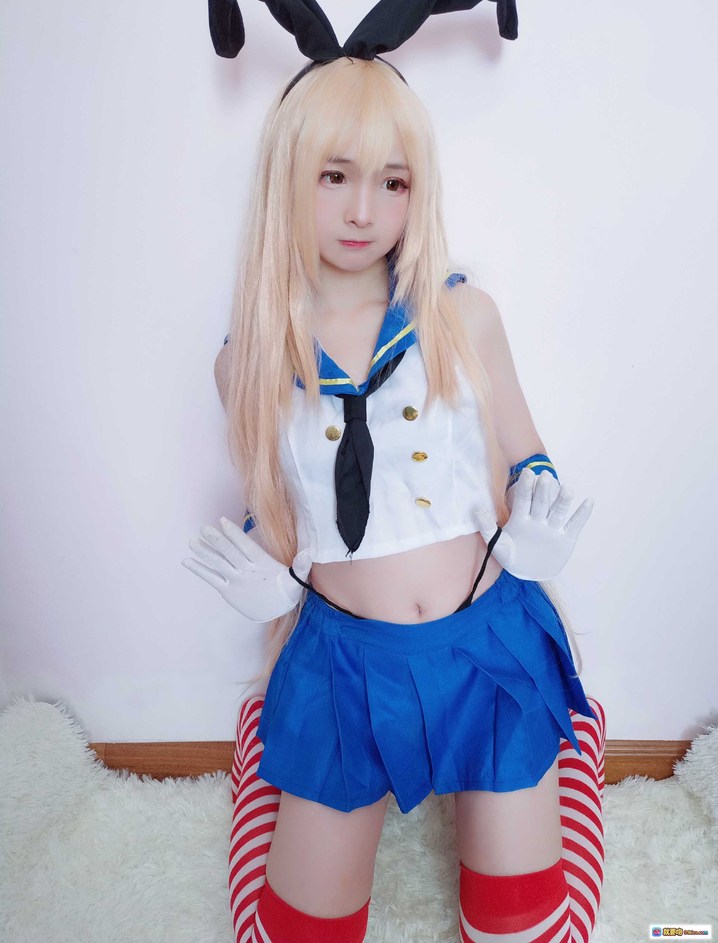 图片[5] - 古川NO.008岛风cosplay兔耳水手服金发少女蓝裙红袜白手套萌系写真 - 就要吻