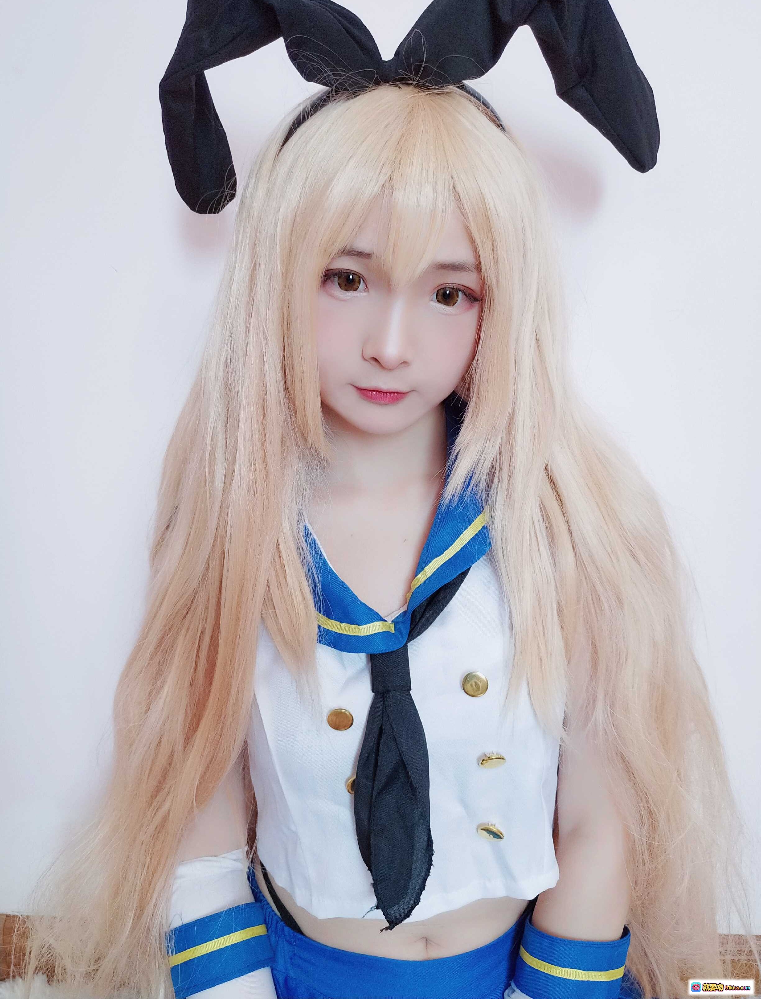 图片[3] - 古川NO.008岛风cosplay兔耳水手服金发少女蓝裙红袜白手套萌系写真 - 就要吻