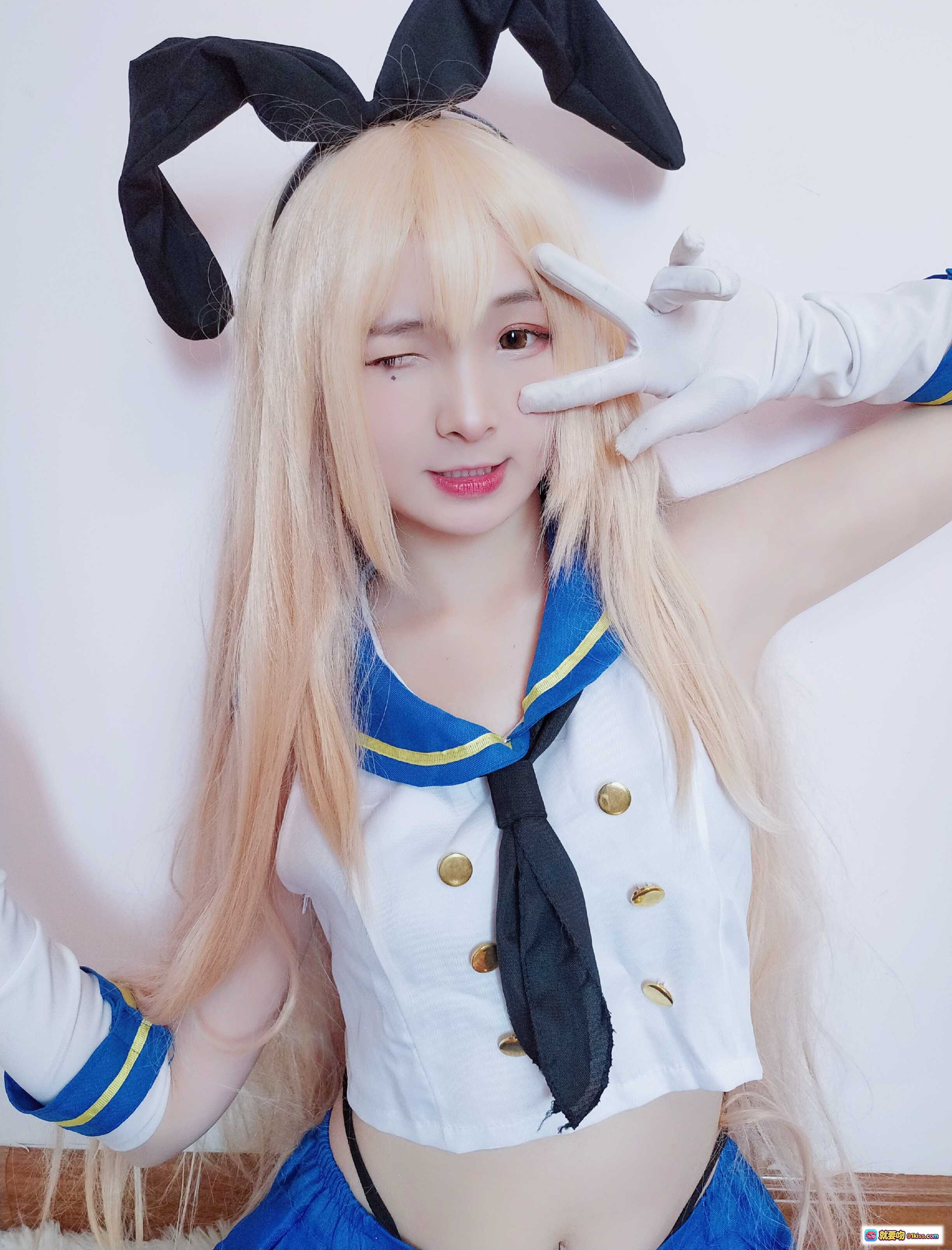 图片[2] - 古川NO.008岛风cosplay兔耳水手服金发少女蓝裙红袜白手套萌系写真 - 就要吻