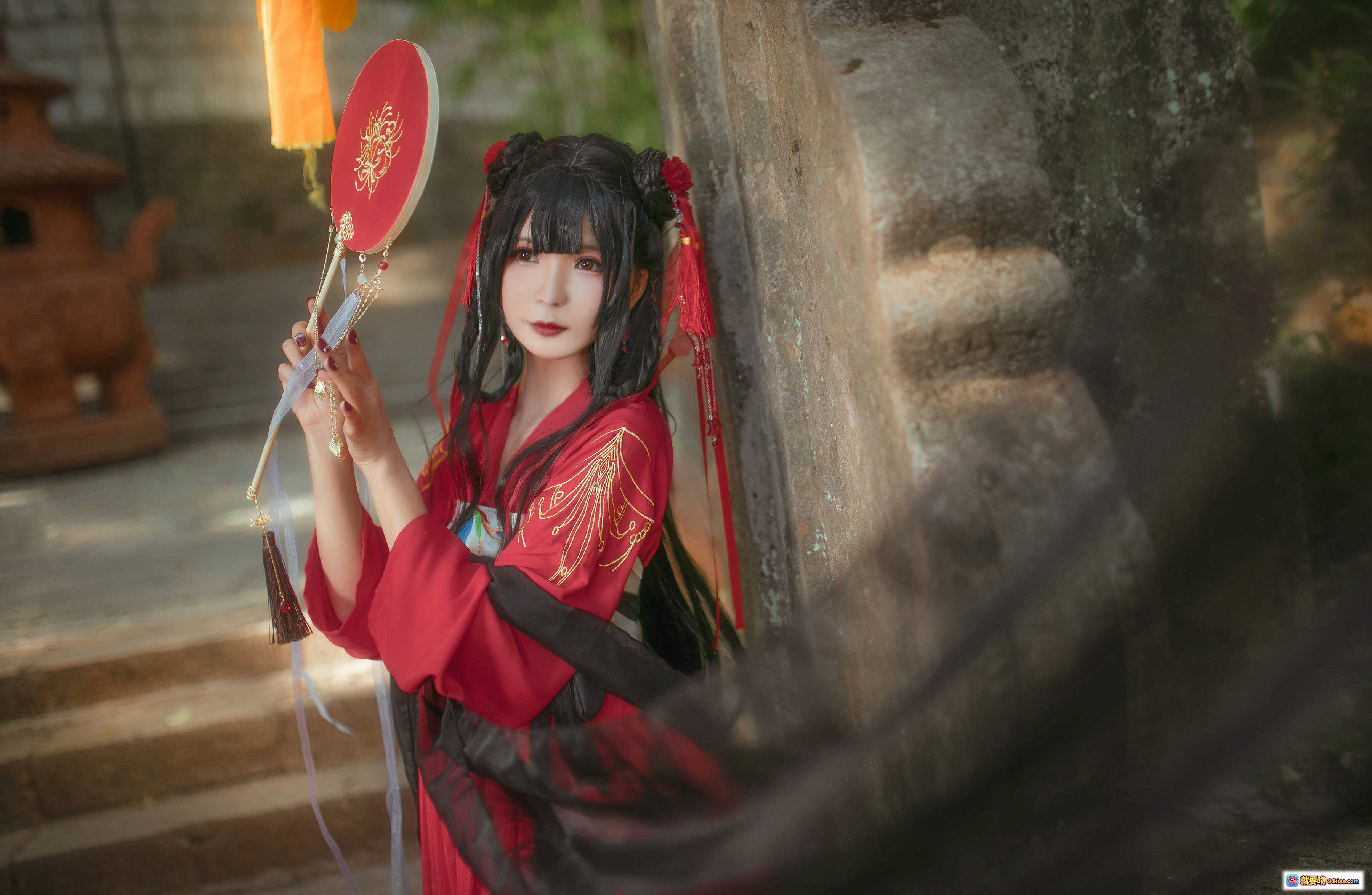 图片[6] - 北之北VOL.09汉服写真｜红黑古风cosplay美女撑伞庭院唯美摄影9P64MB - 就要吻