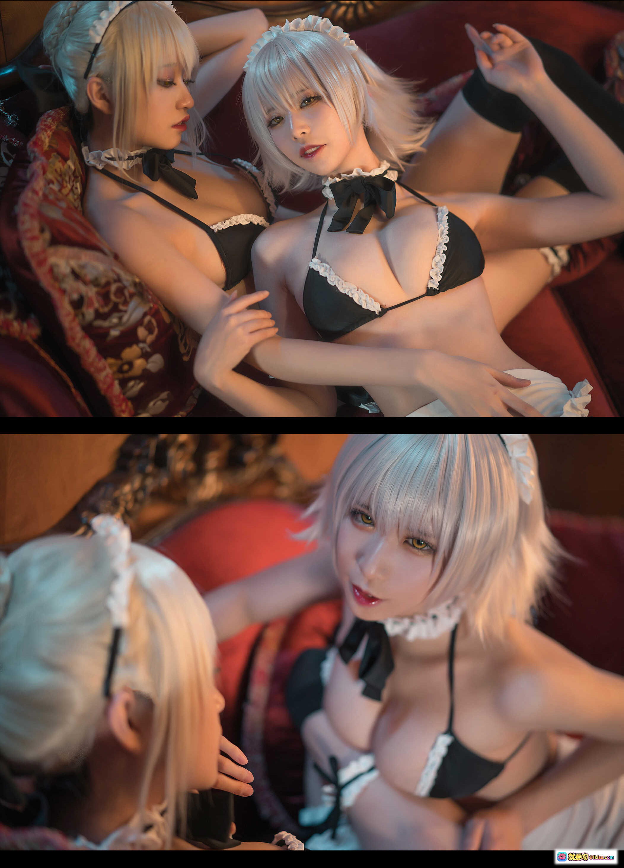 图片[6] - 黑贞黑呆爱老师桔梗双人女仆装写真 26P高清美图 优雅花束复古沙发场景 - 就要吻