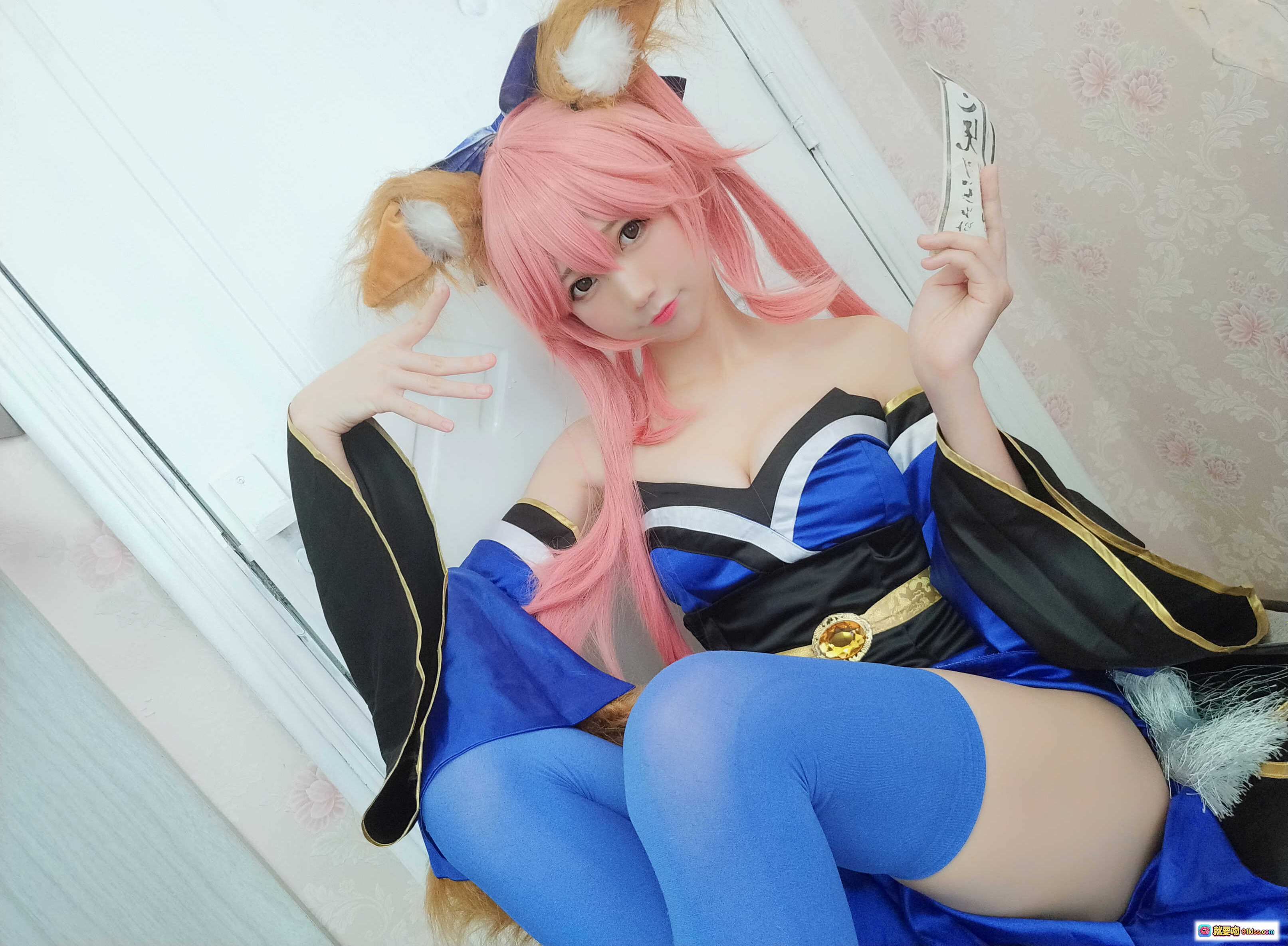 图片[4] - Nagesa魔物喵自摄04玉藻前同人Cosplay粉发狐耳蓝袜写真79P高清图包 - 就要吻