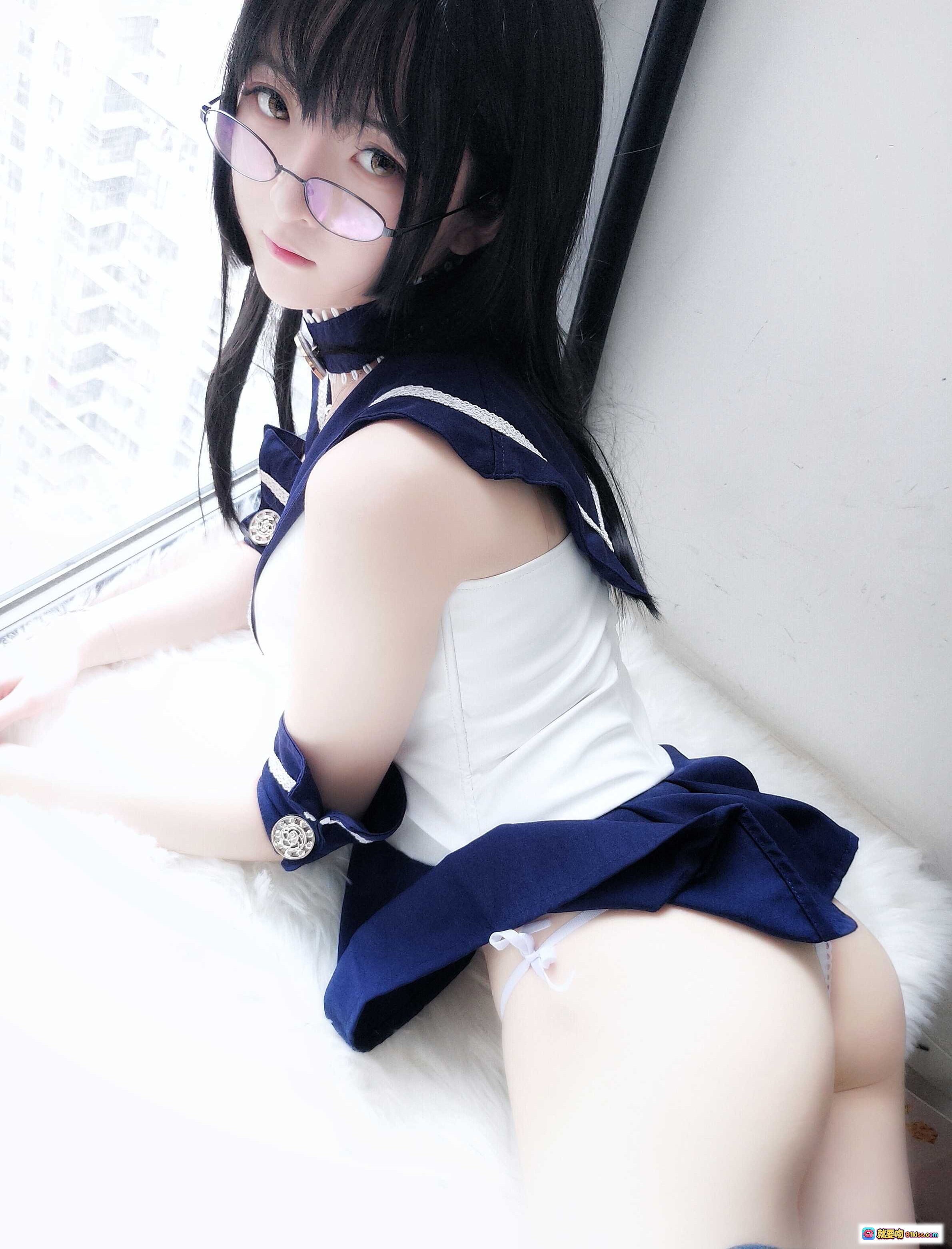 图片[1] - 小央泽NO.028武士刀与水手服cosplay写真 20P高清美图 黑发眼镜少女海军风制服诱惑 - 就要吻