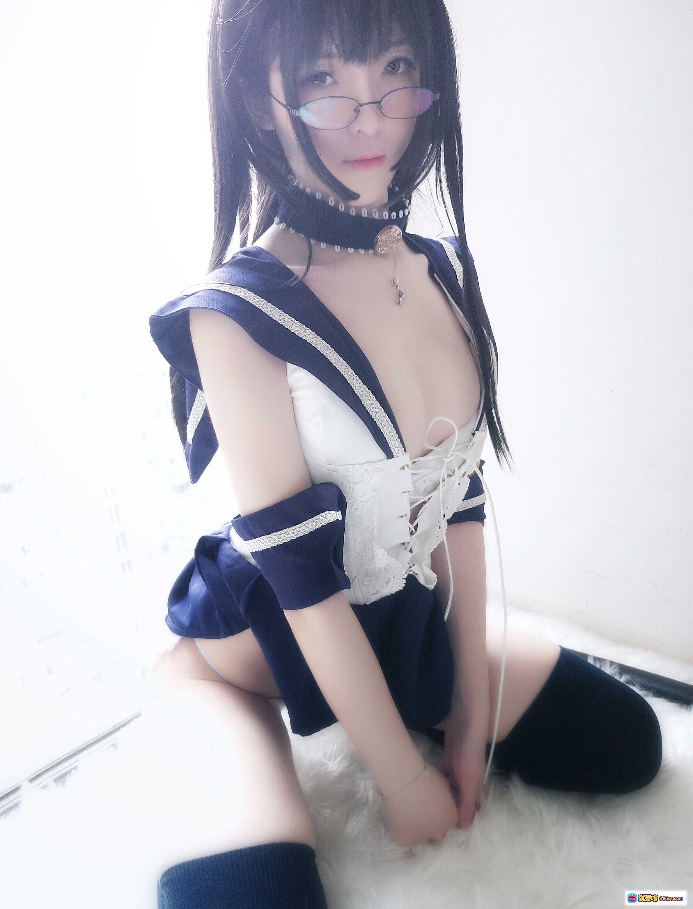 图片[5] - 小央泽NO.028武士刀与水手服cosplay写真 20P高清美图 黑发眼镜少女海军风制服诱惑 - 就要吻