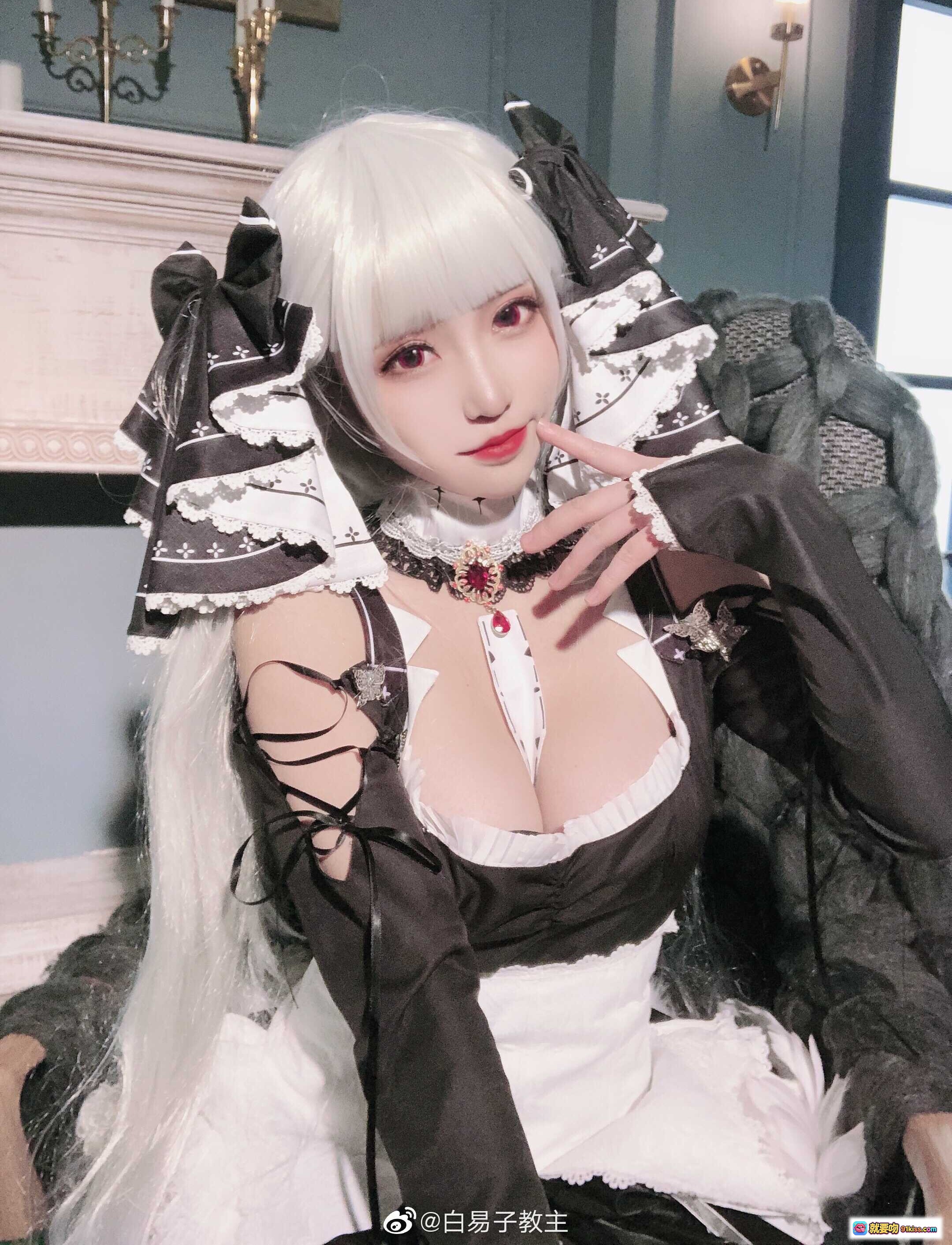 图片[3] - 白易子NO.16可畏cosplay 白发红瞳黑蕾丝女仆装 性感绑带设计 精致哥特风造型 - 就要吻