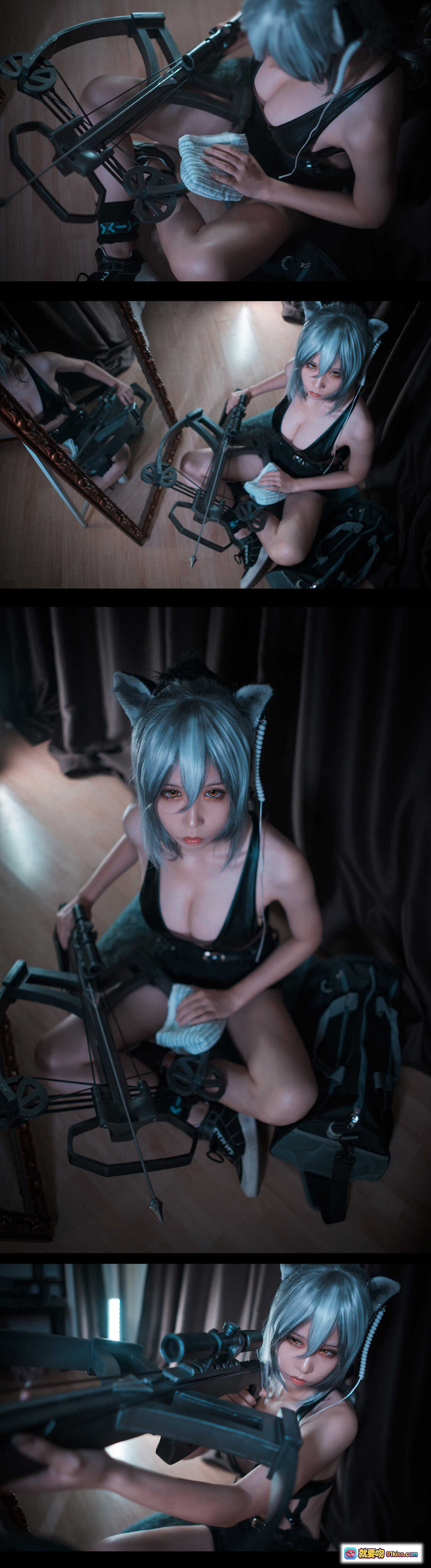 图片[4] - 爱老师明日方舟cosplay夜景街拍｜猫耳银发黑丝短裤透明外套时尚造型 - 就要吻