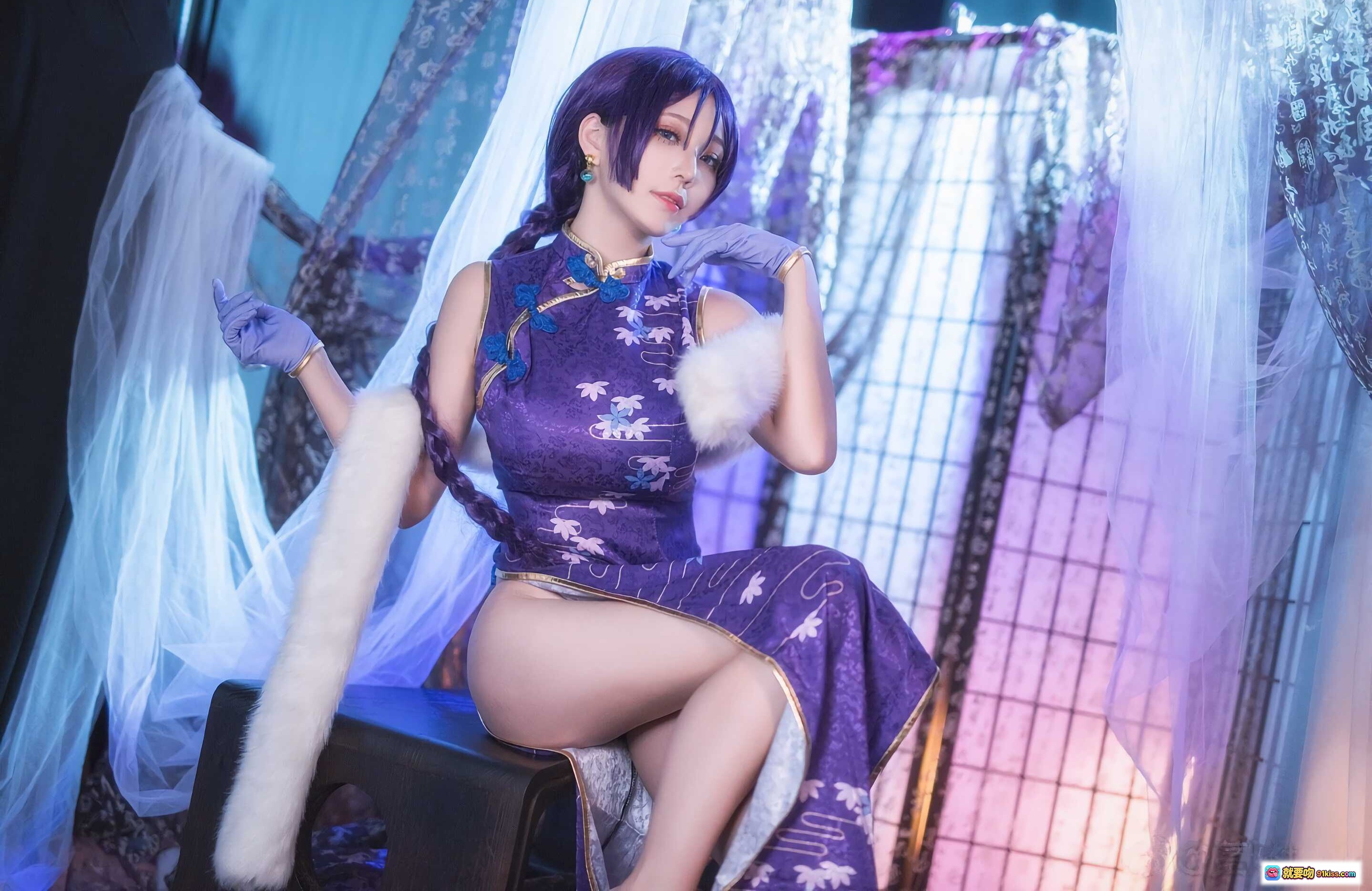 图片[10] - 源赖光旗袍cosplay紫发少女和风写真高清美图19P105M - 就要吻