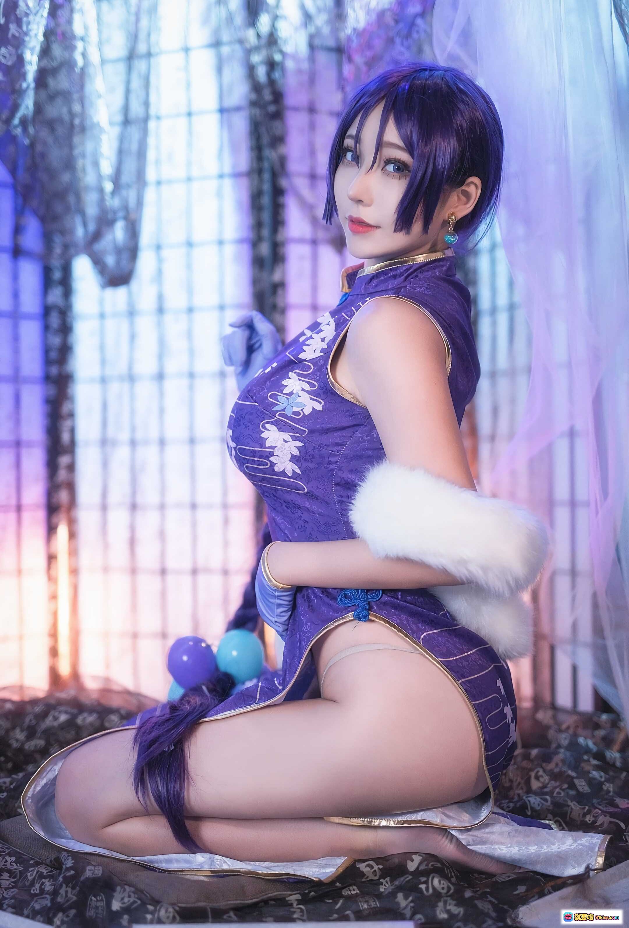 图片[9] - 源赖光旗袍cosplay紫发少女和风写真高清美图19P105M - 就要吻