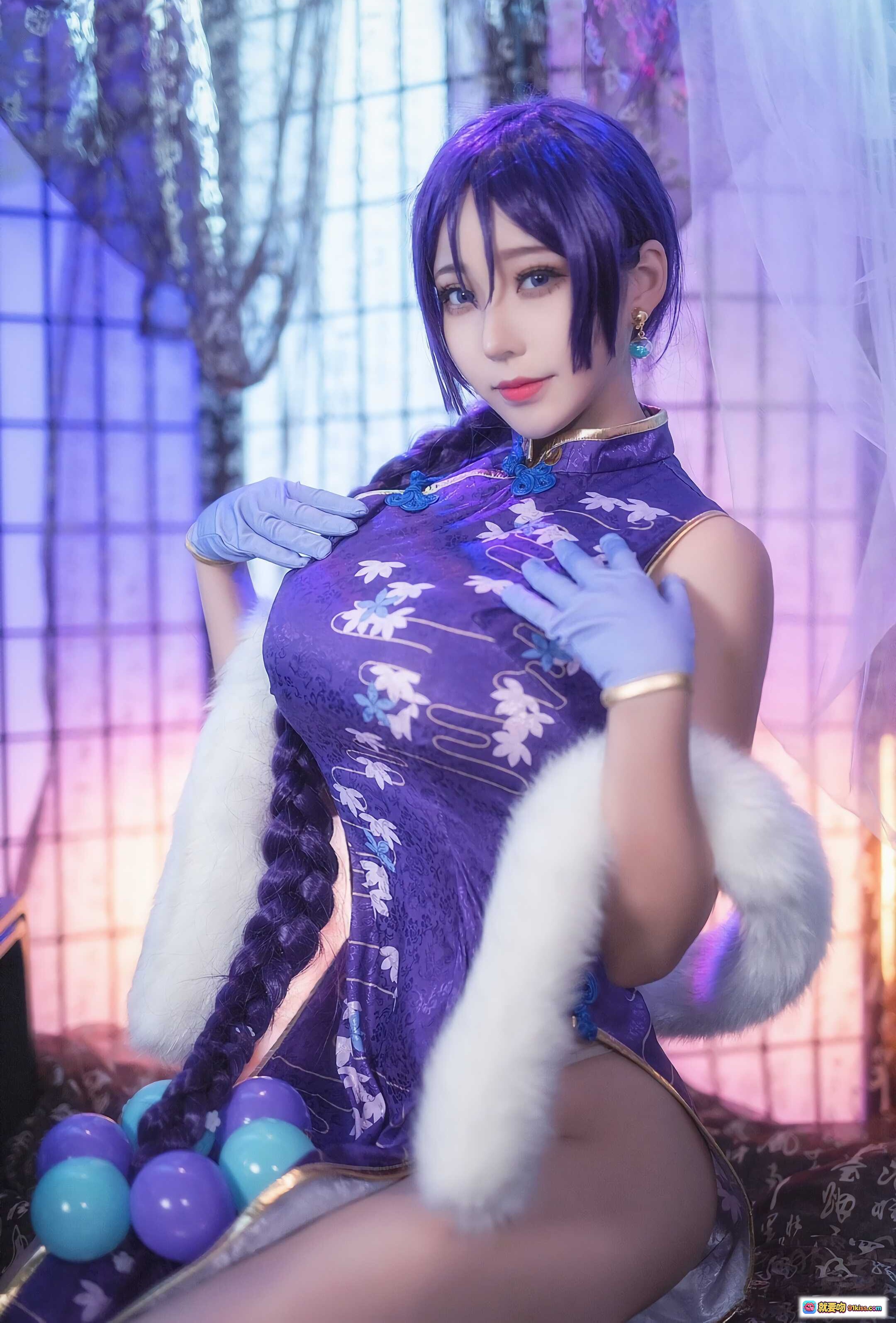 图片[6] - 源赖光旗袍cosplay紫发少女和风写真高清美图19P105M - 就要吻