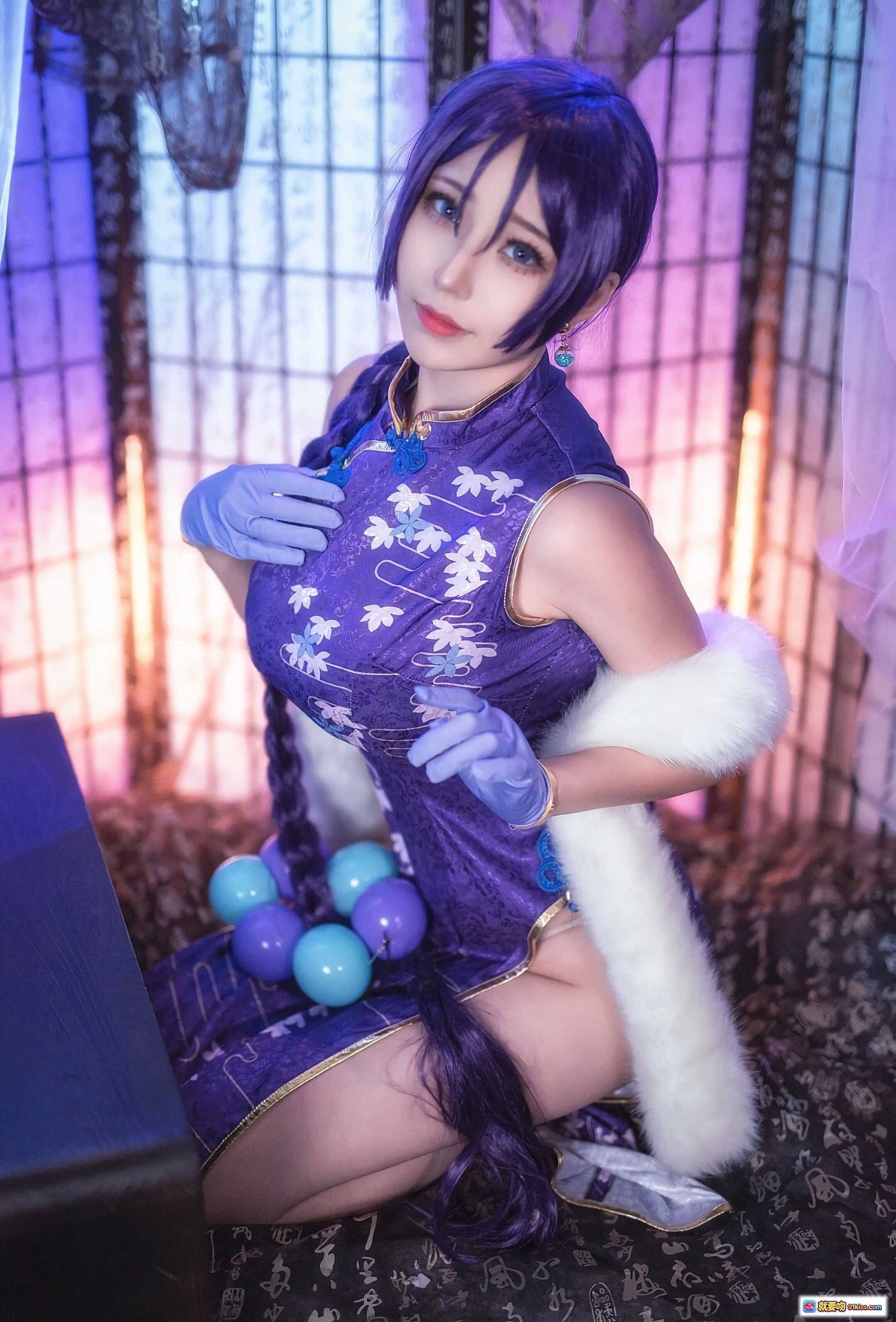 图片[3] - 源赖光旗袍cosplay紫发少女和风写真高清美图19P105M - 就要吻