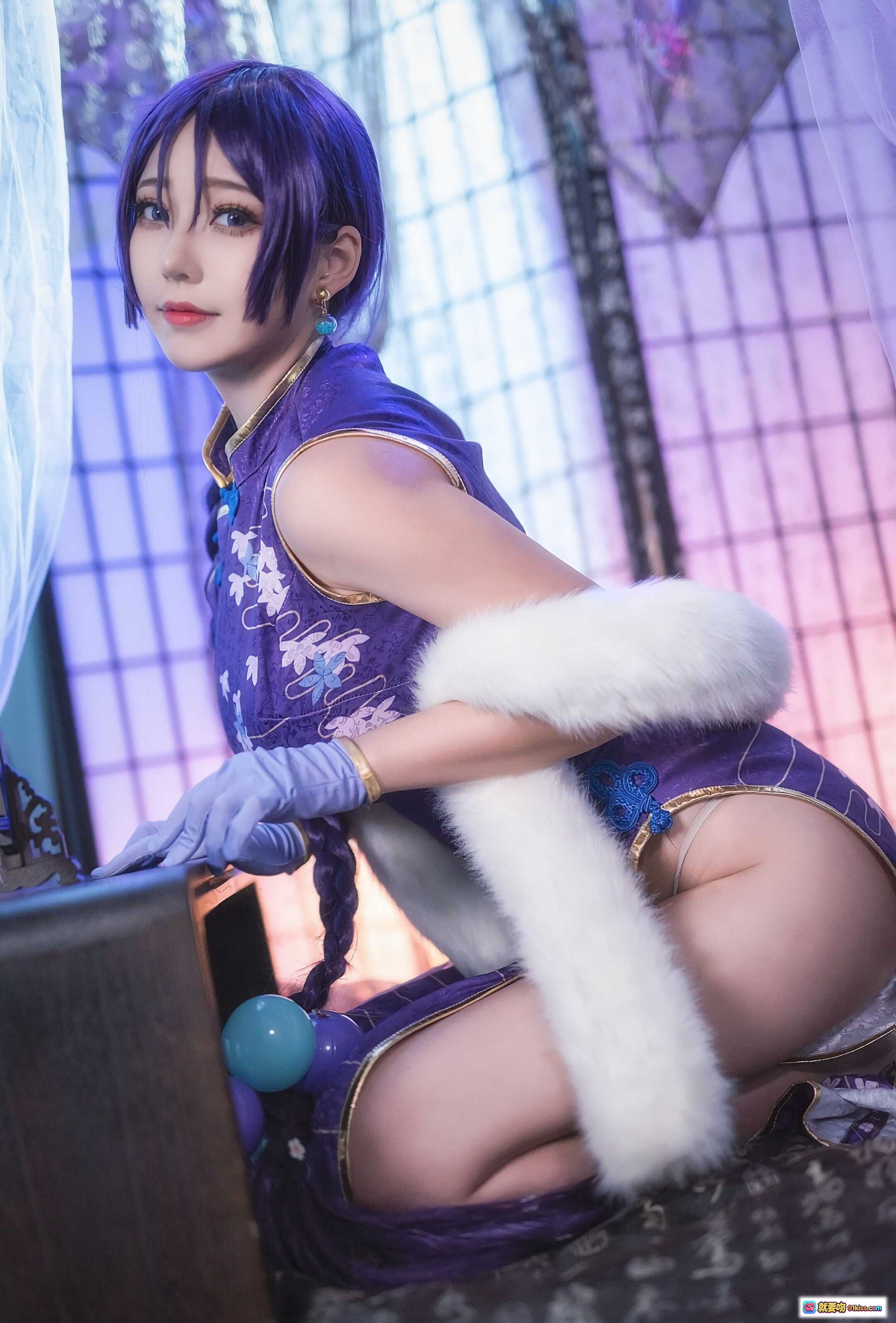 图片[8] - 源赖光旗袍cosplay紫发少女和风写真高清美图19P105M - 就要吻