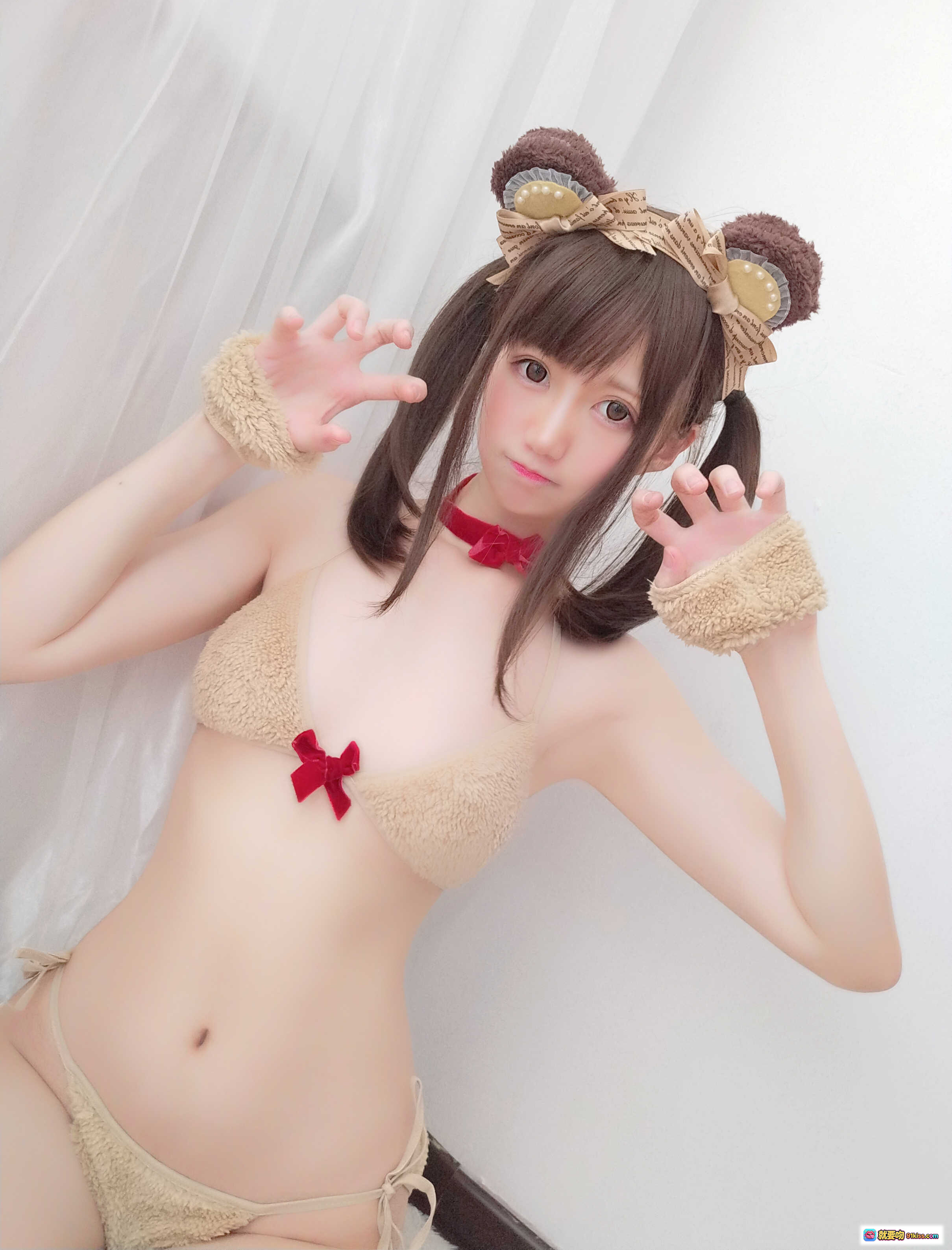 图片[5] - Nagesa魔物喵NO.005可爱小熊内衣写真 甜美双马尾毛绒熊耳造型 红色蝴蝶结点缀 清新纯欲风12P高清图集 - 就要吻