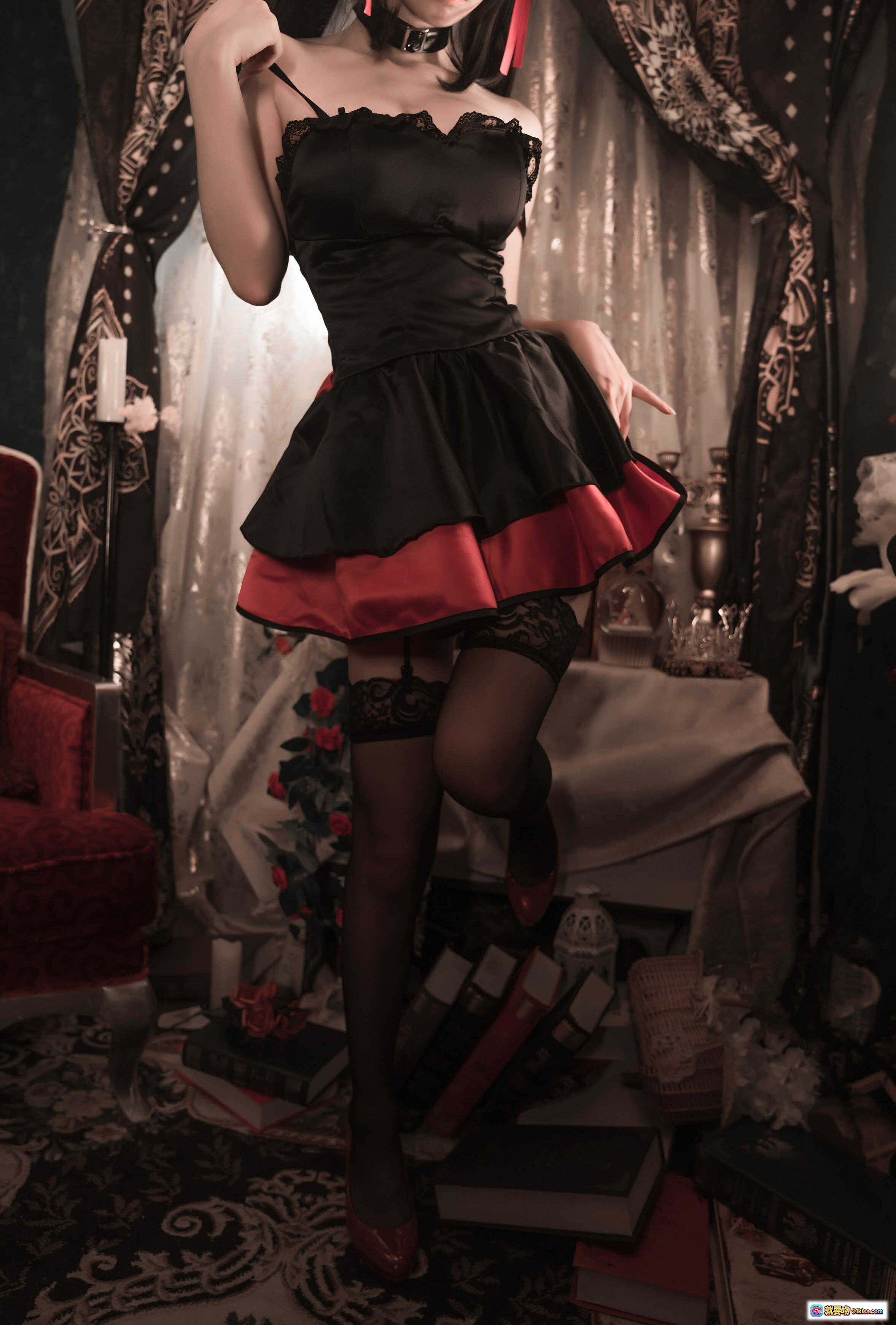 图片[5] - 爱老师狂三cos猫咪内衣写真｜黑红女仆装性感诱惑｜9P高清图集 - 就要吻