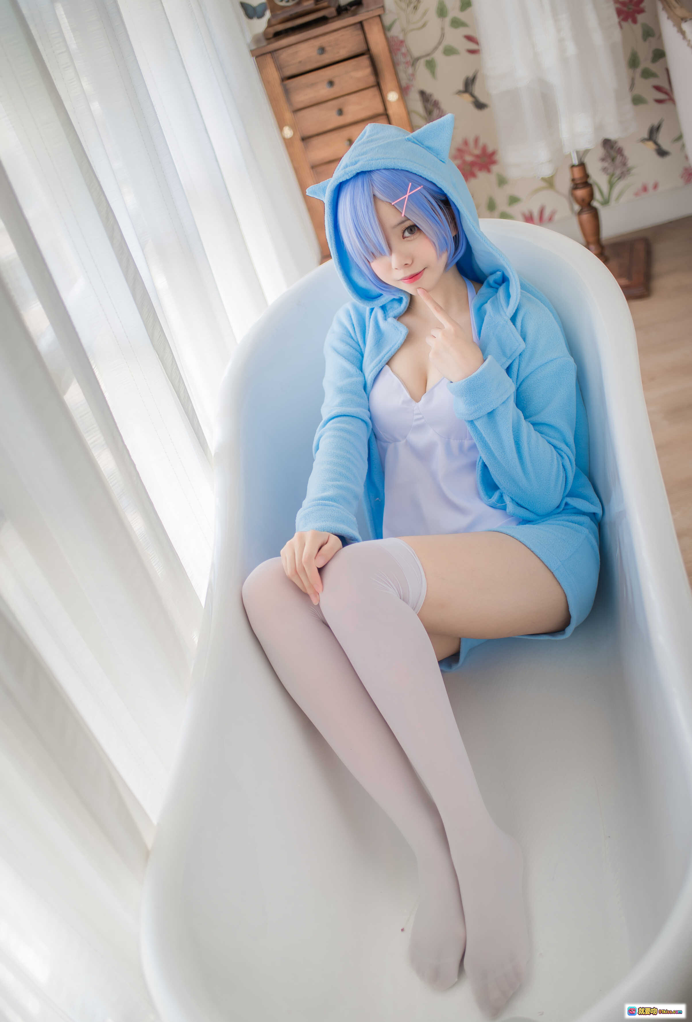 图片[3] - 小野妹子W NO.025 蕾姆蓝色精灵 白色丝袜美腿浴缸写真 22P高清图集 - 就要吻