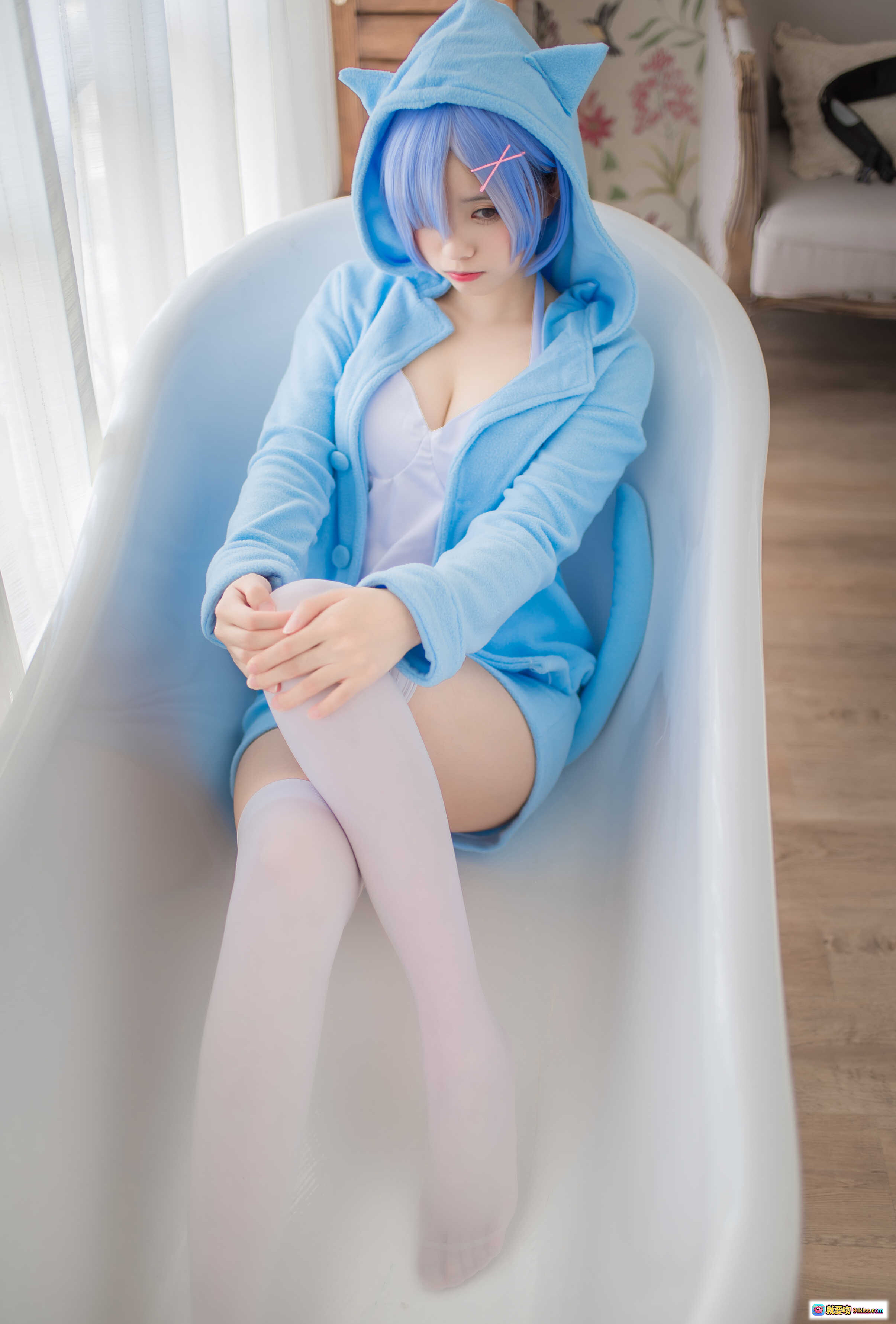 图片[9] - 小野妹子W NO.025 蕾姆蓝色精灵 白色丝袜美腿浴缸写真 22P高清图集 - 就要吻