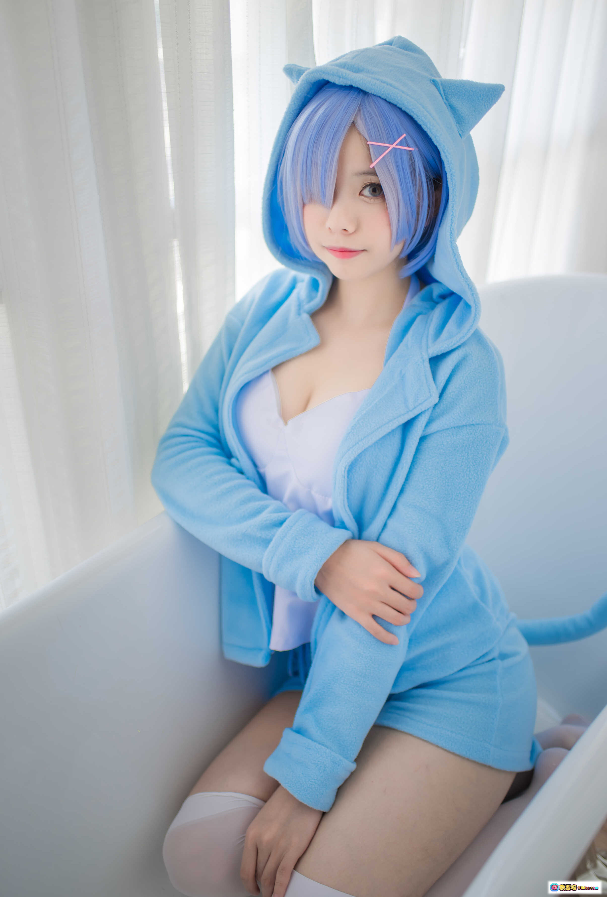 图片[7] - 小野妹子W NO.025 蕾姆蓝色精灵 白色丝袜美腿浴缸写真 22P高清图集 - 就要吻