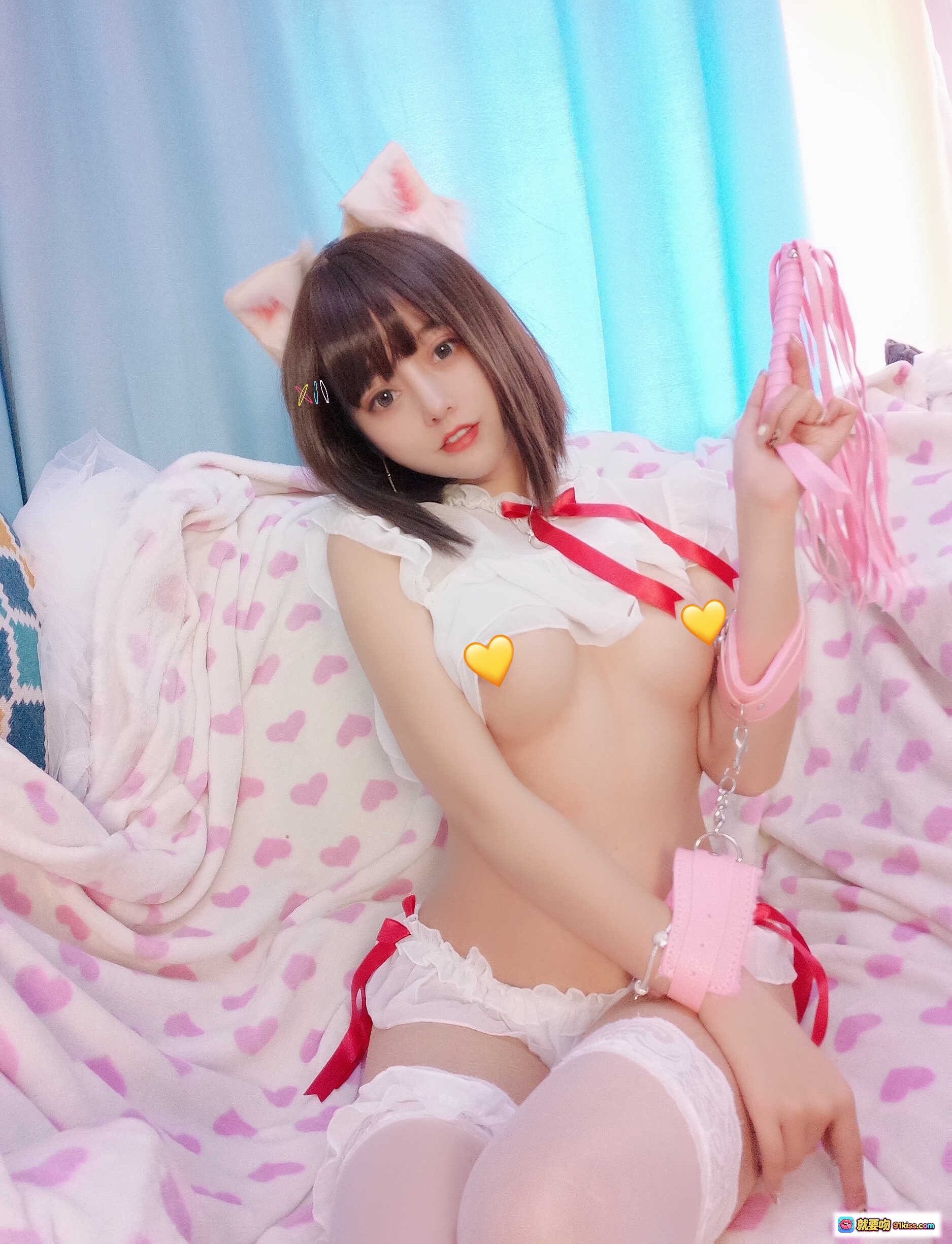 图片[5] - 过期米线线喵026兽耳少女粉色SM写真｜猫耳白裙蕾丝袜甜美诱惑14P高清图集 - 就要吻