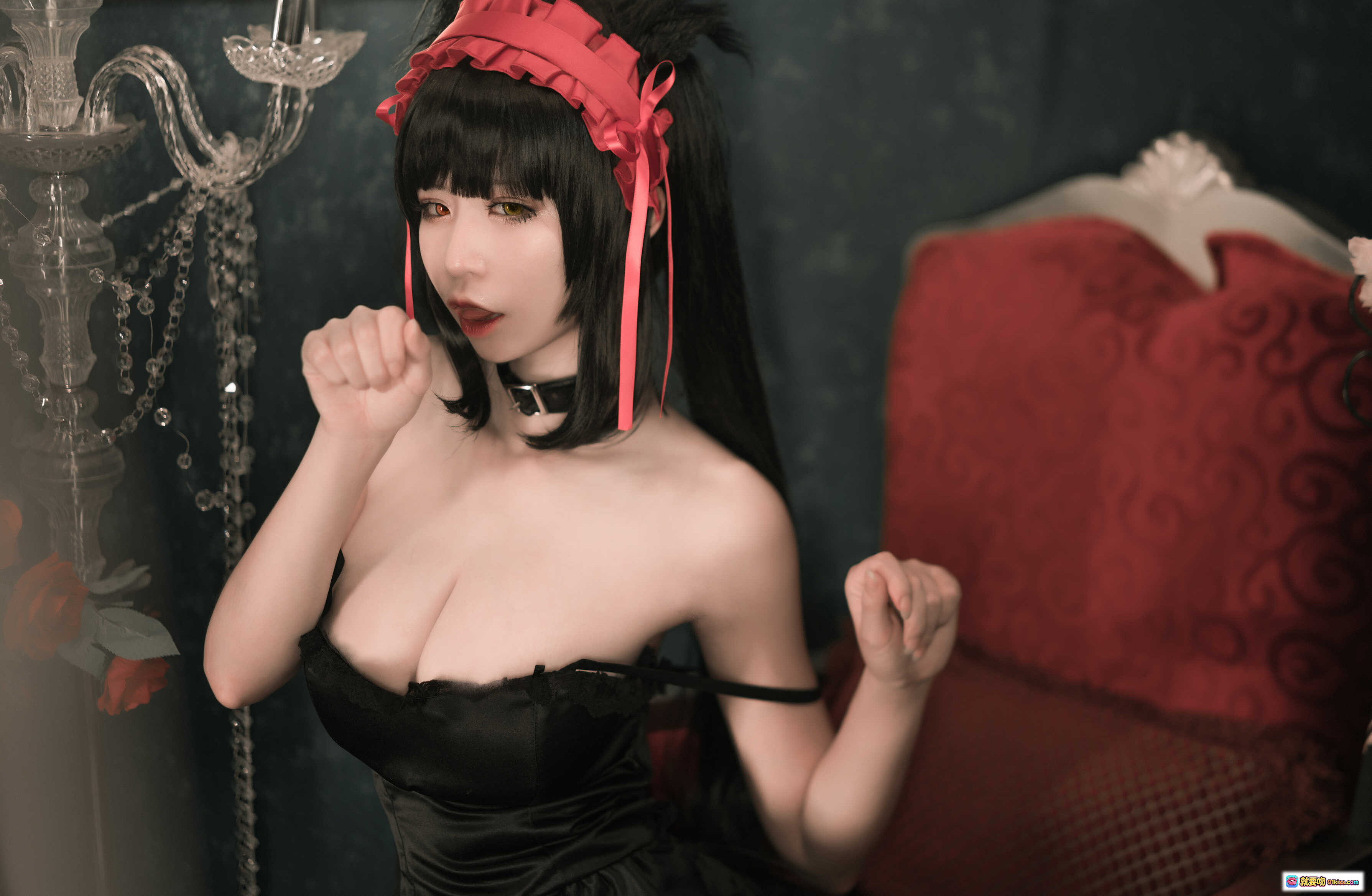 图片[9] - 爱老师狂三cos猫咪内衣写真 – 黑红女仆装性感诱惑 9P高清图集 - 就要吻