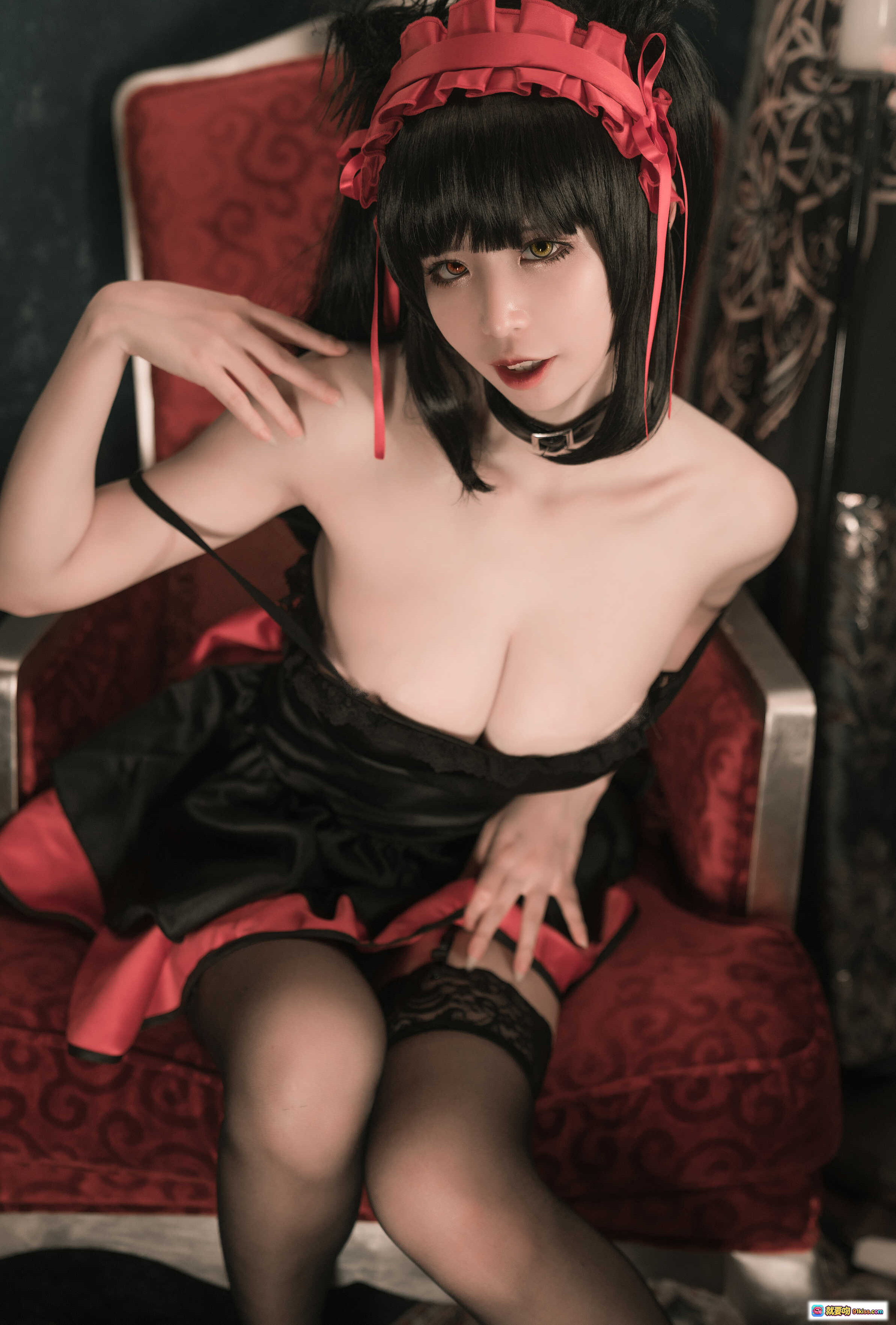 图片[2] - 爱老师狂三cos猫咪内衣写真 – 黑红女仆装性感诱惑 9P高清图集 - 就要吻