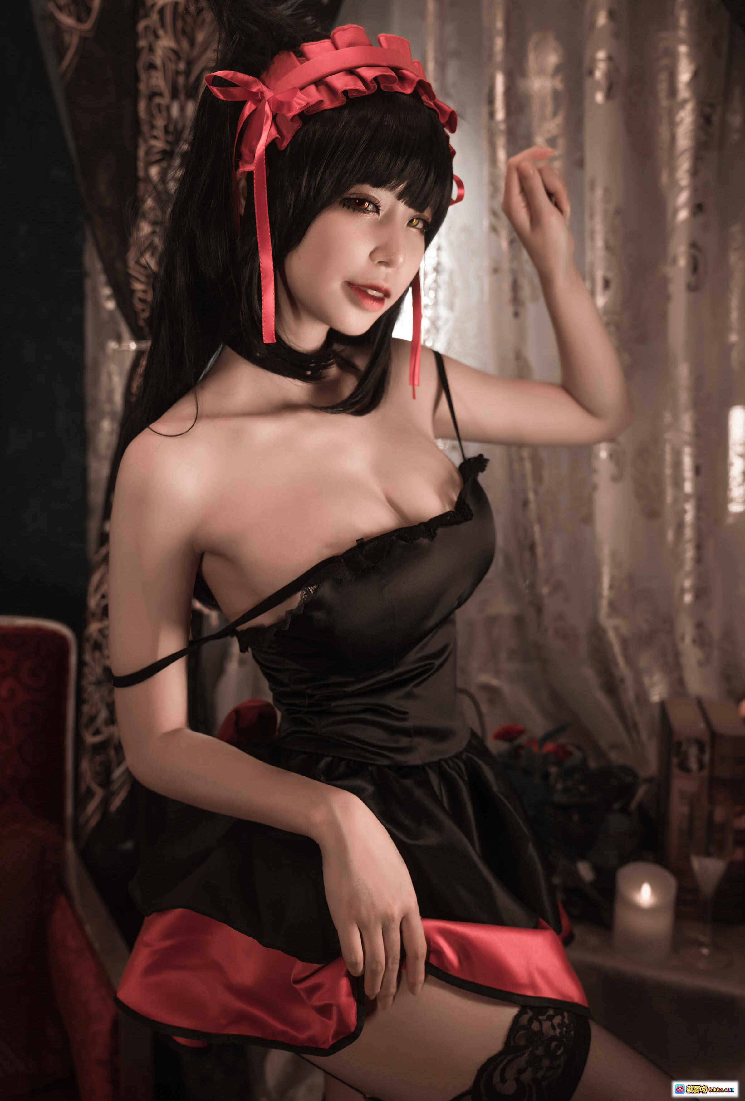 图片[1] - 爱老师狂三cos猫咪内衣写真 – 黑红女仆装性感诱惑 9P高清图集 - 就要吻