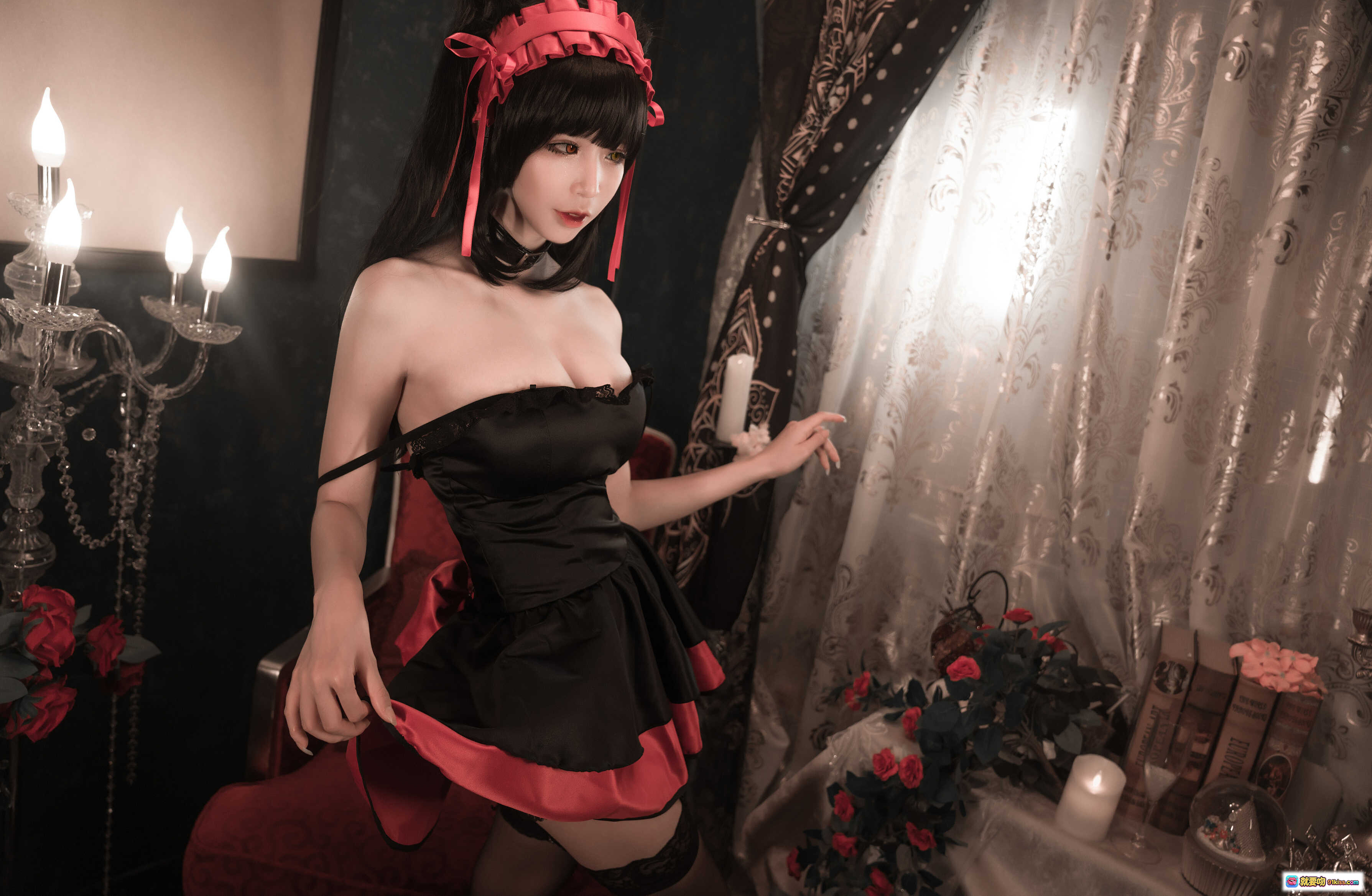 图片[8] - 爱老师狂三cos猫咪内衣写真 – 黑红女仆装性感诱惑 9P高清图集 - 就要吻