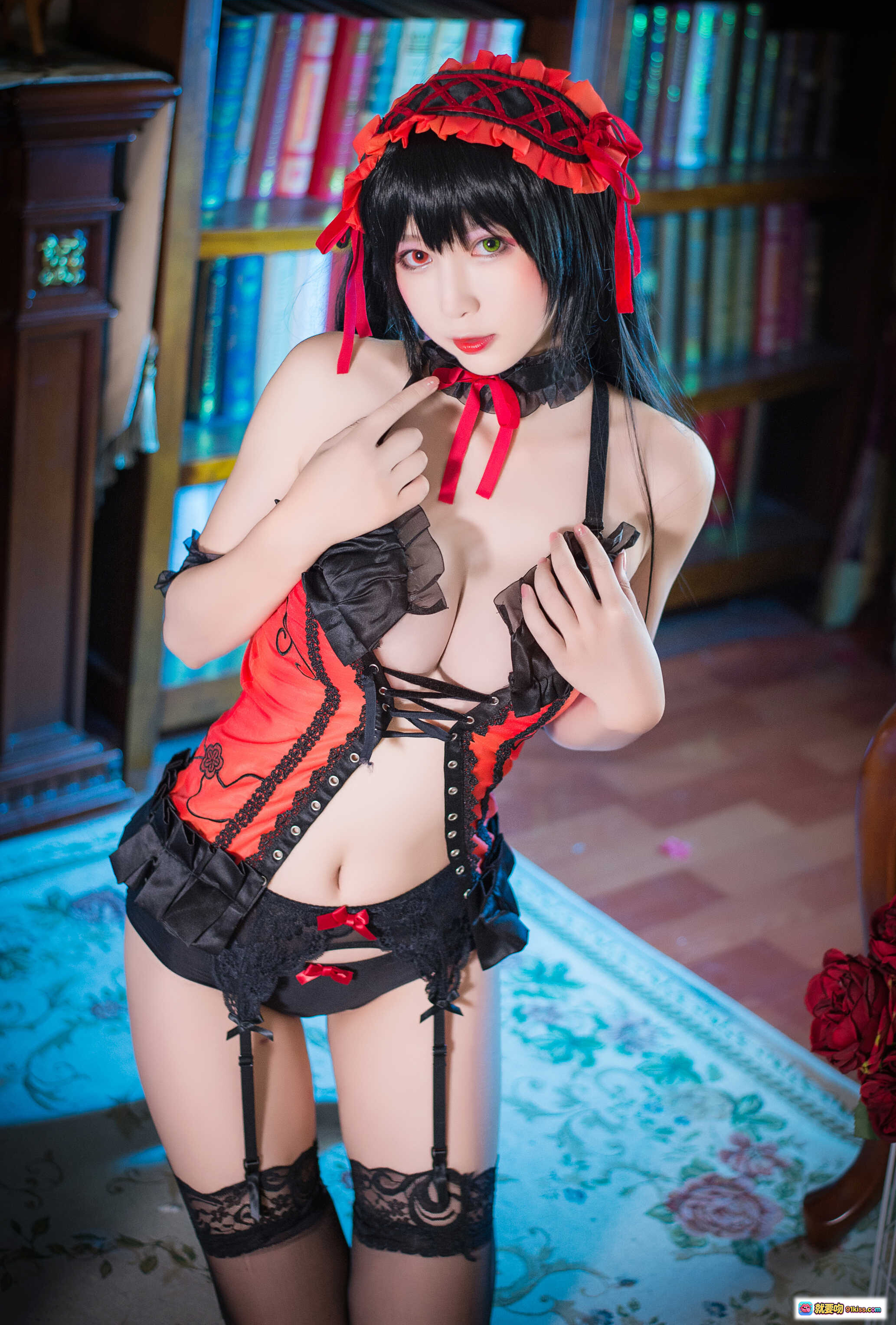 图片[5] - 黑米粥狂三cosplay内衣写真 | 红黑蕾丝女仆装 | 诱惑性感姿势 | 高清37P美图 - 就要吻