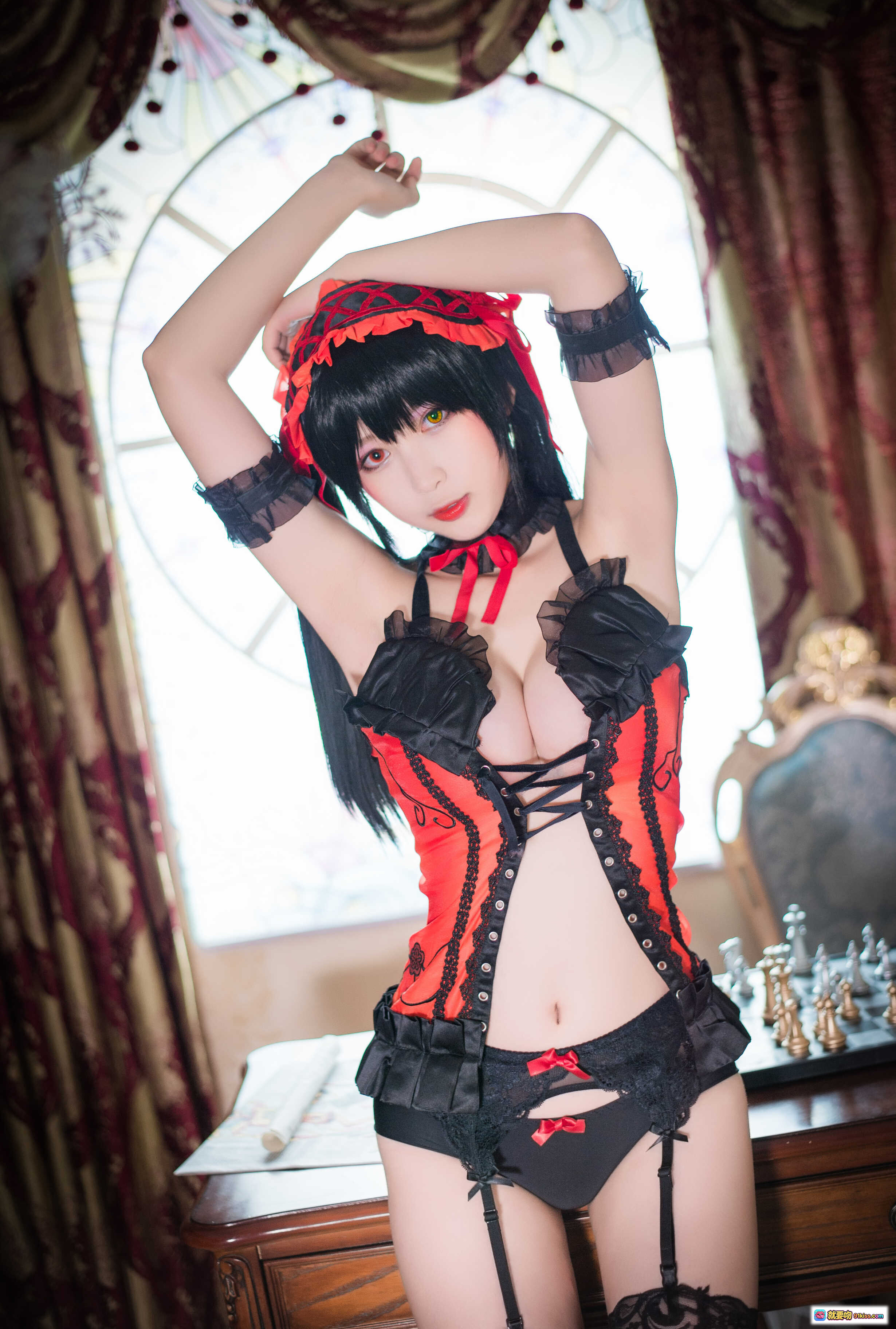 图片[2] - 黑米粥狂三cosplay内衣写真 | 红黑蕾丝女仆装 | 诱惑性感姿势 | 高清37P美图 - 就要吻