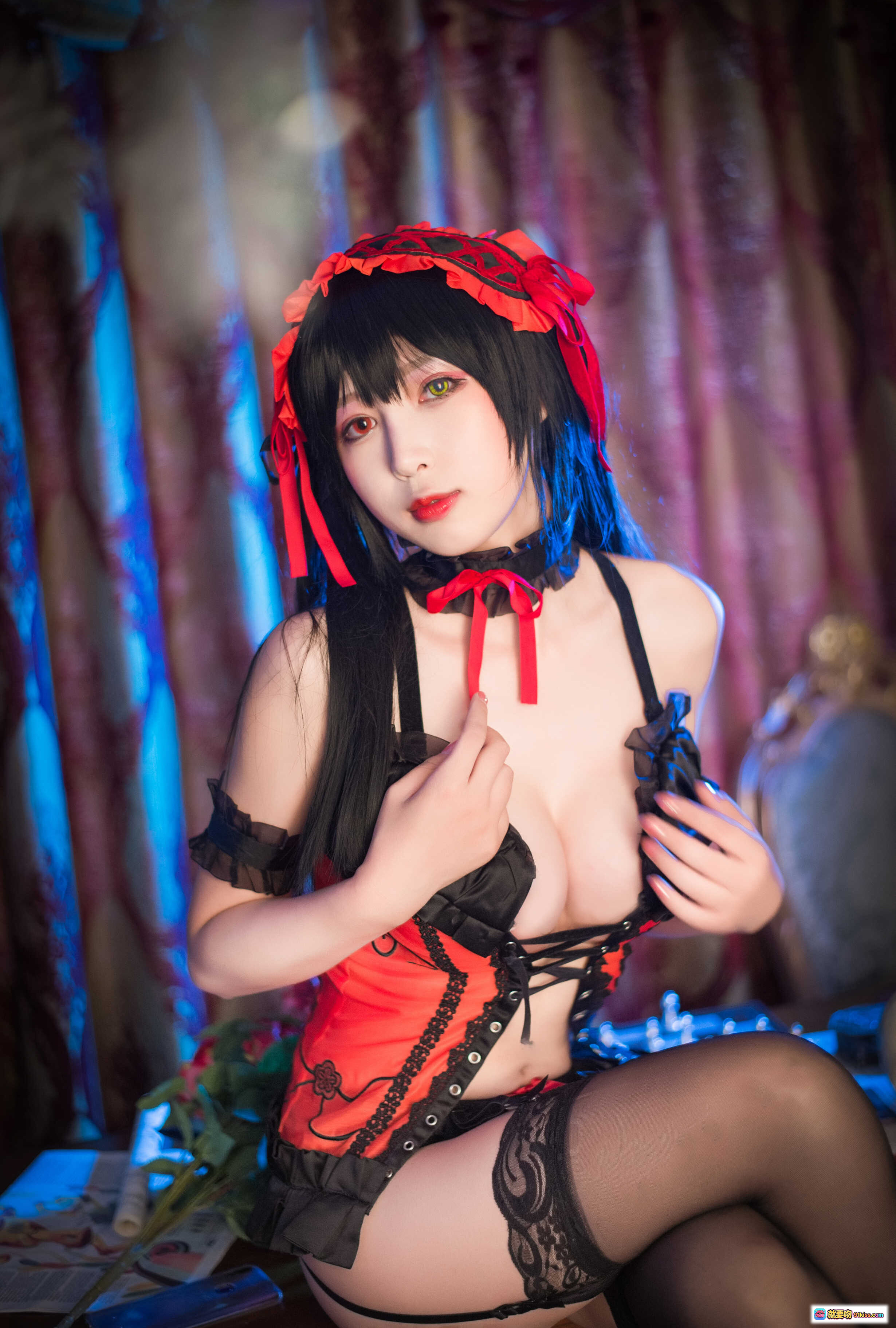 图片[1] - 黑米粥狂三cosplay内衣写真 | 红黑蕾丝女仆装 | 诱惑性感姿势 | 高清37P美图 - 就要吻