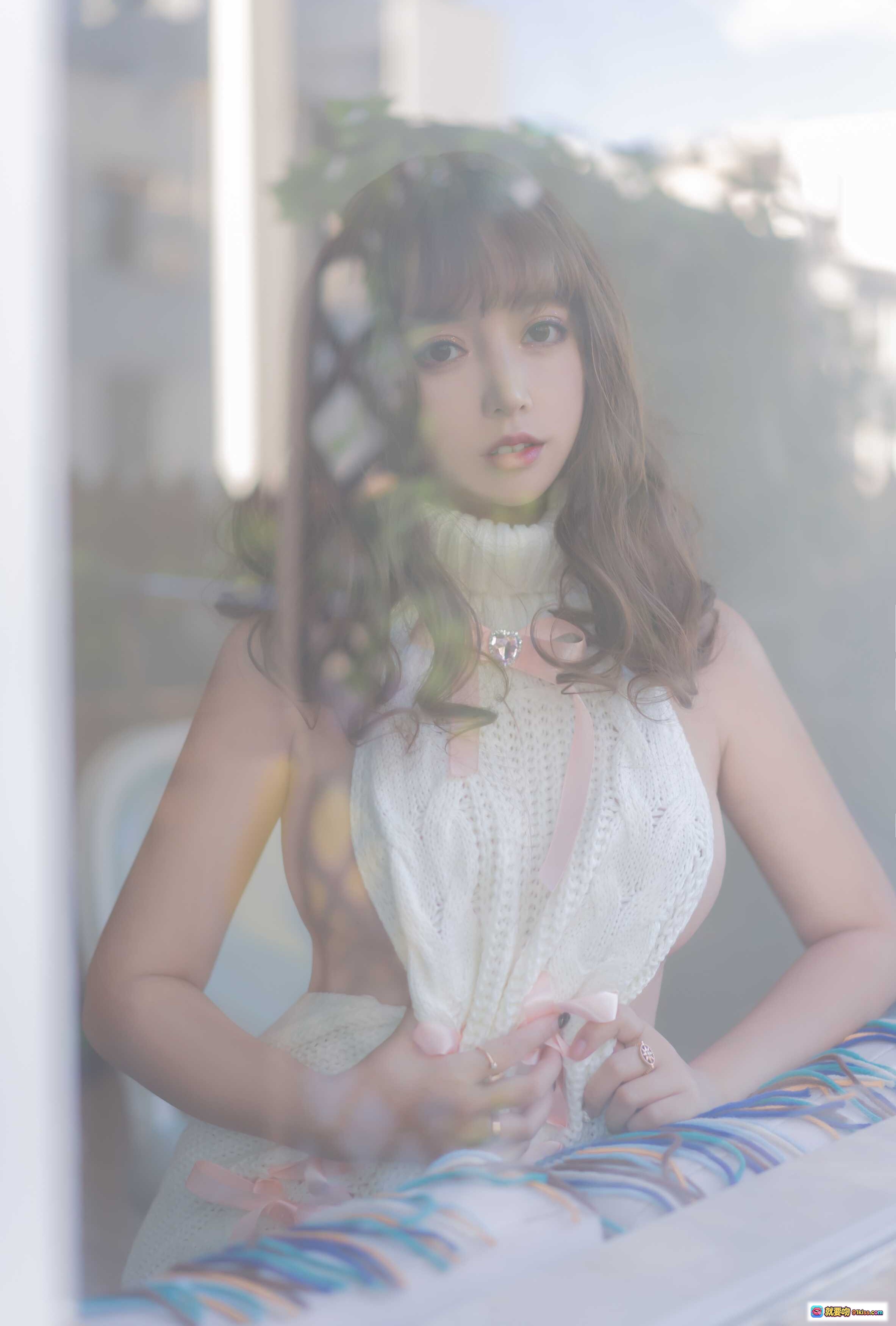 图片[8] - 过期米线线喵067米线毛衣写真｜甜美少女风白色针织镂空上衣粉色蝴蝶结装饰42P高清图集 - 就要吻